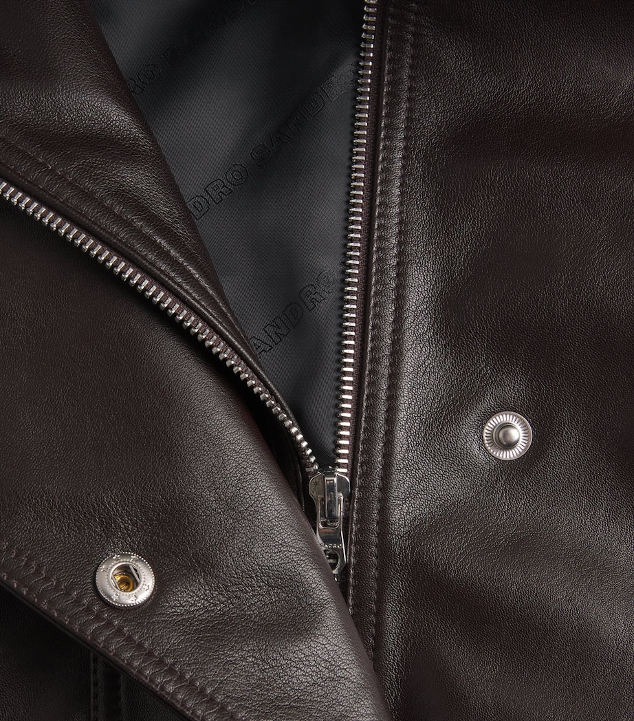 Sandro Paris Womens Oversized Leather Jacket Brown Image 6