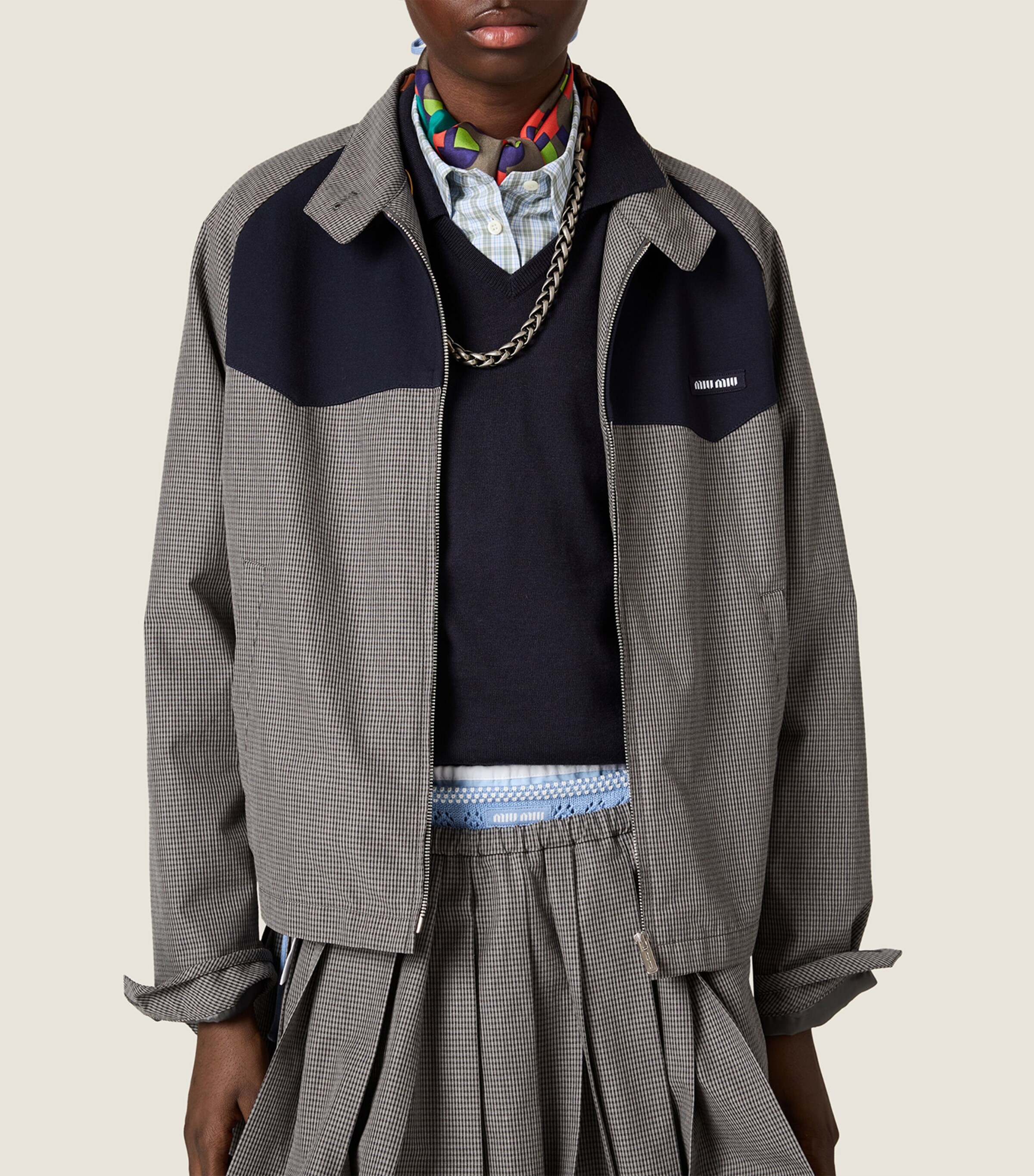Miu Miu Womens Cotton Gingham Check Jacket Grey Image 4