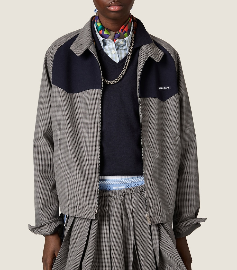 Miu Miu Womens Cotton Gingham Check Jacket Grey Image 4