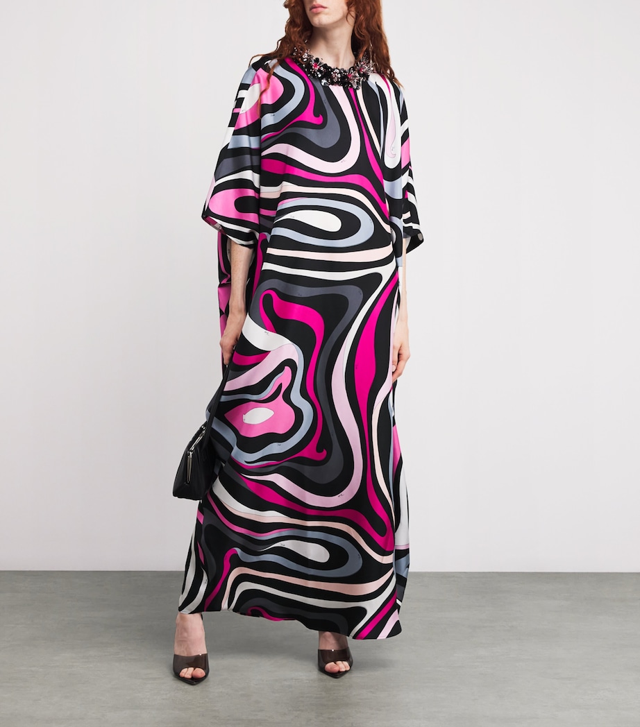 Silk Embellished Marmo Kaftan 003 NERO/FUXIA Image 2