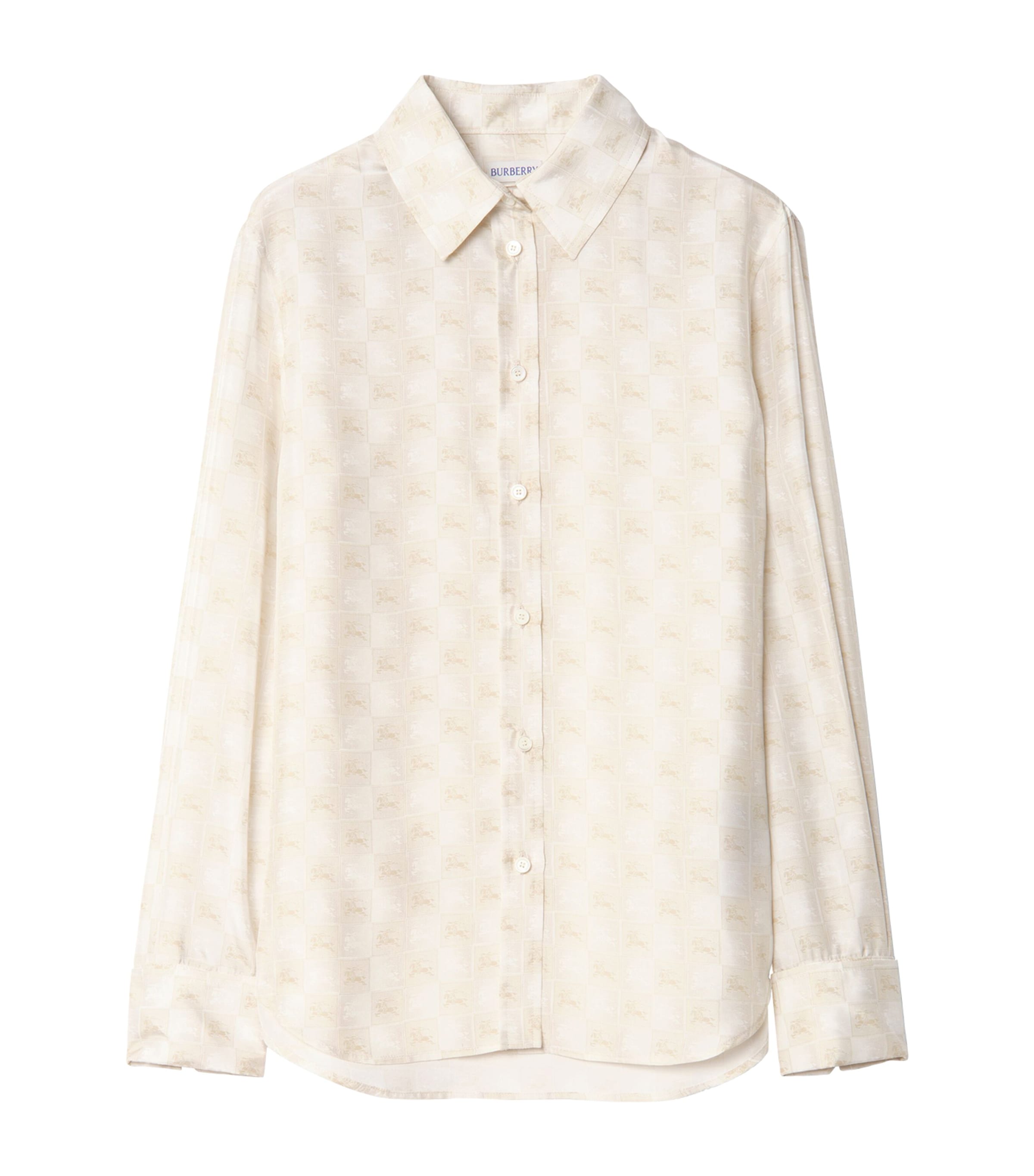 Burberry Womens Silk Equestrian Knight Design Shirt Chalk White Ip Pttrn Image 1