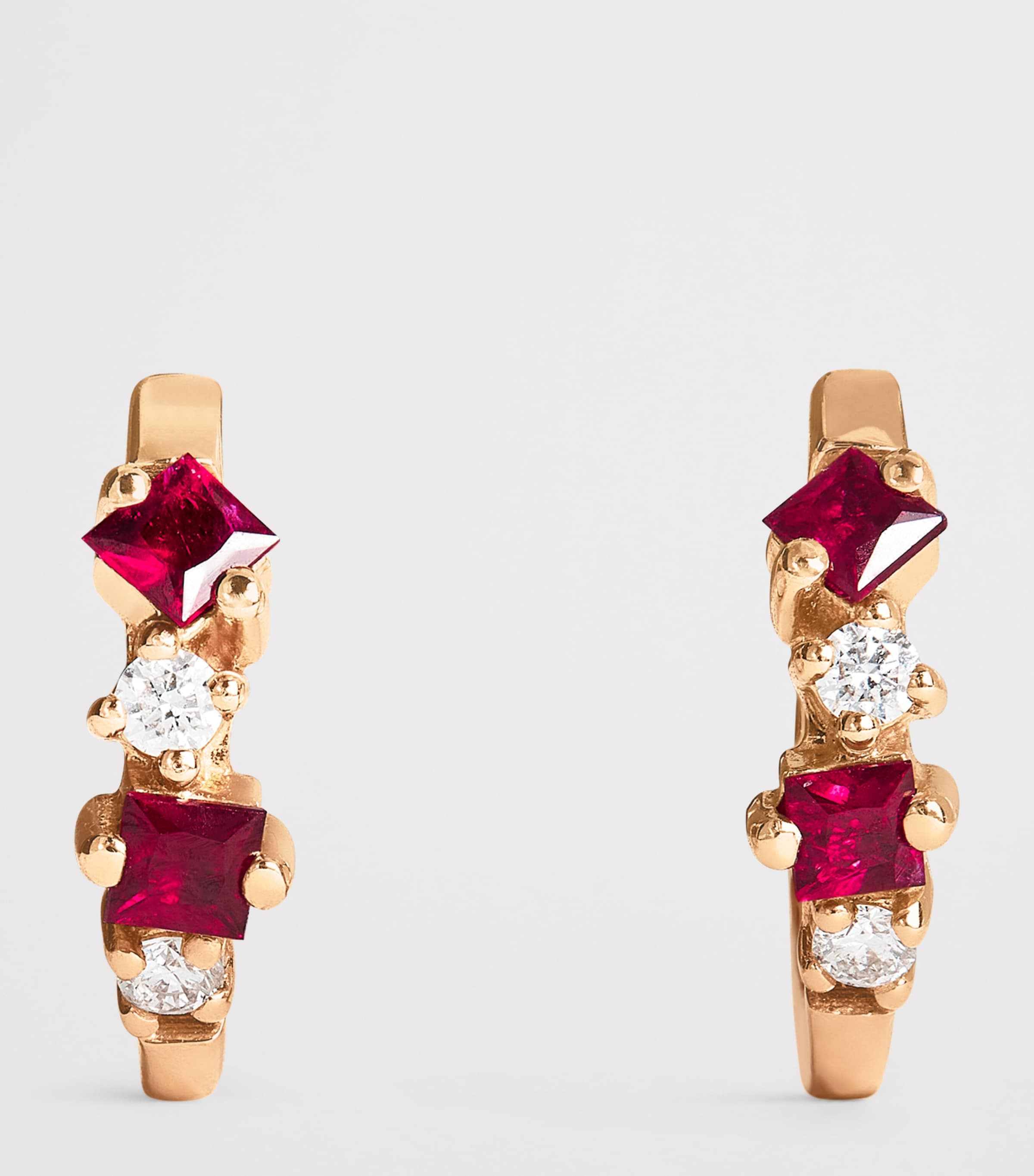 Rose Gold, Diamond and Ruby Princess Huggie Earrings 18K RG/R Image 3
