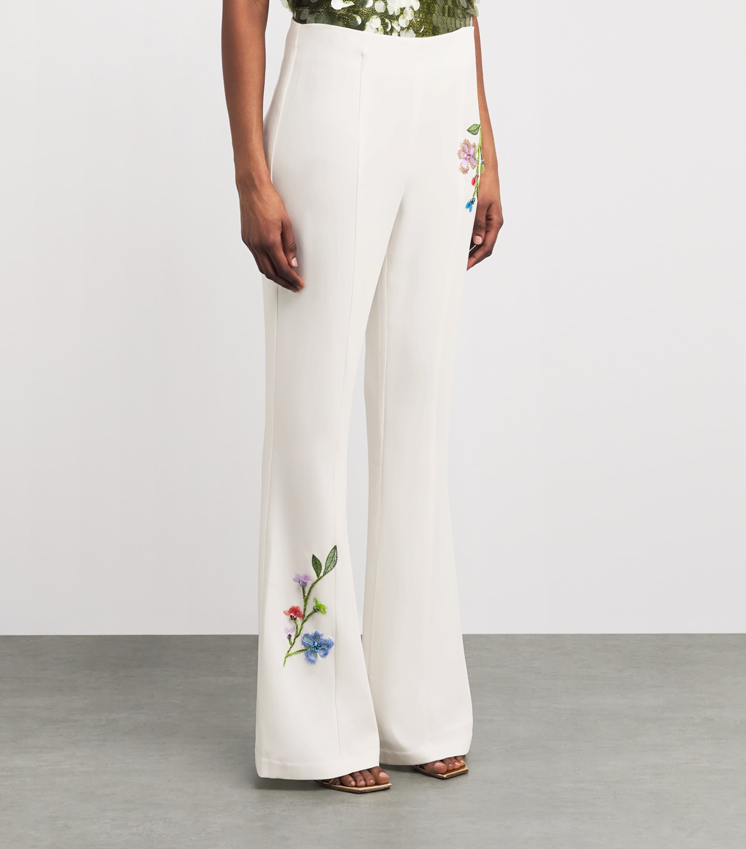 Cinq A Sept Womens Floral Vine Kailyn Flared Trousers Ivory / Multi Image 4