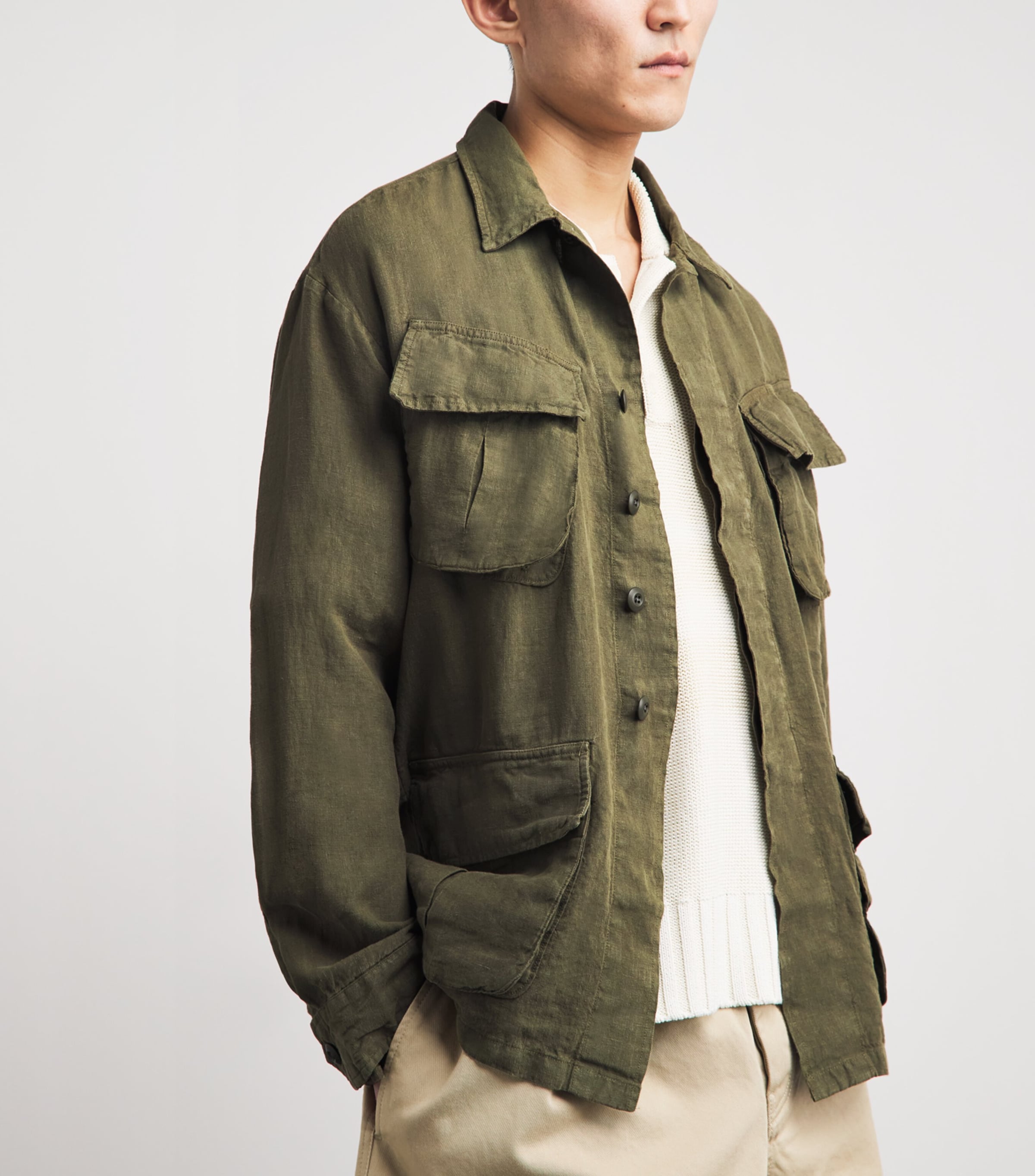Polo Ralph Lauren Mens Linen Utility Overshirt New Olive Image 3