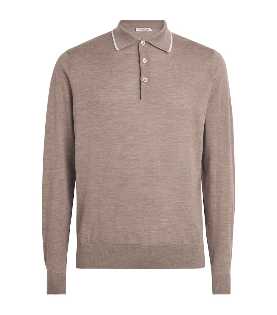 Fioroni Cashmere Mens Virgin Wool Long-Sleeve Polo Shirt Image 1