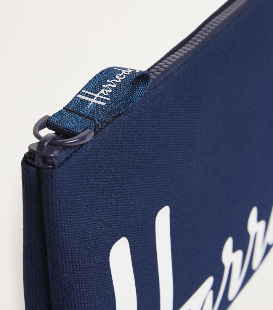 Harrods Medium Cotton Logo Pouch Navy Image 3