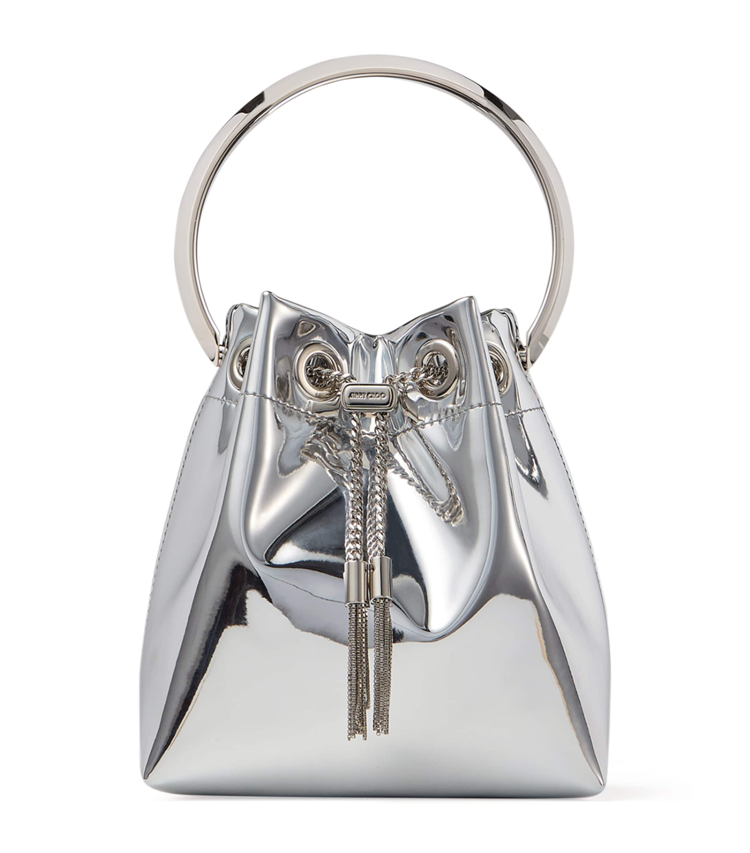 Jimmy Choo Bon Bon Mini Silver-tone Handbag With Metal Bracelet Handle In Mirror Fabbric Woman In Silver