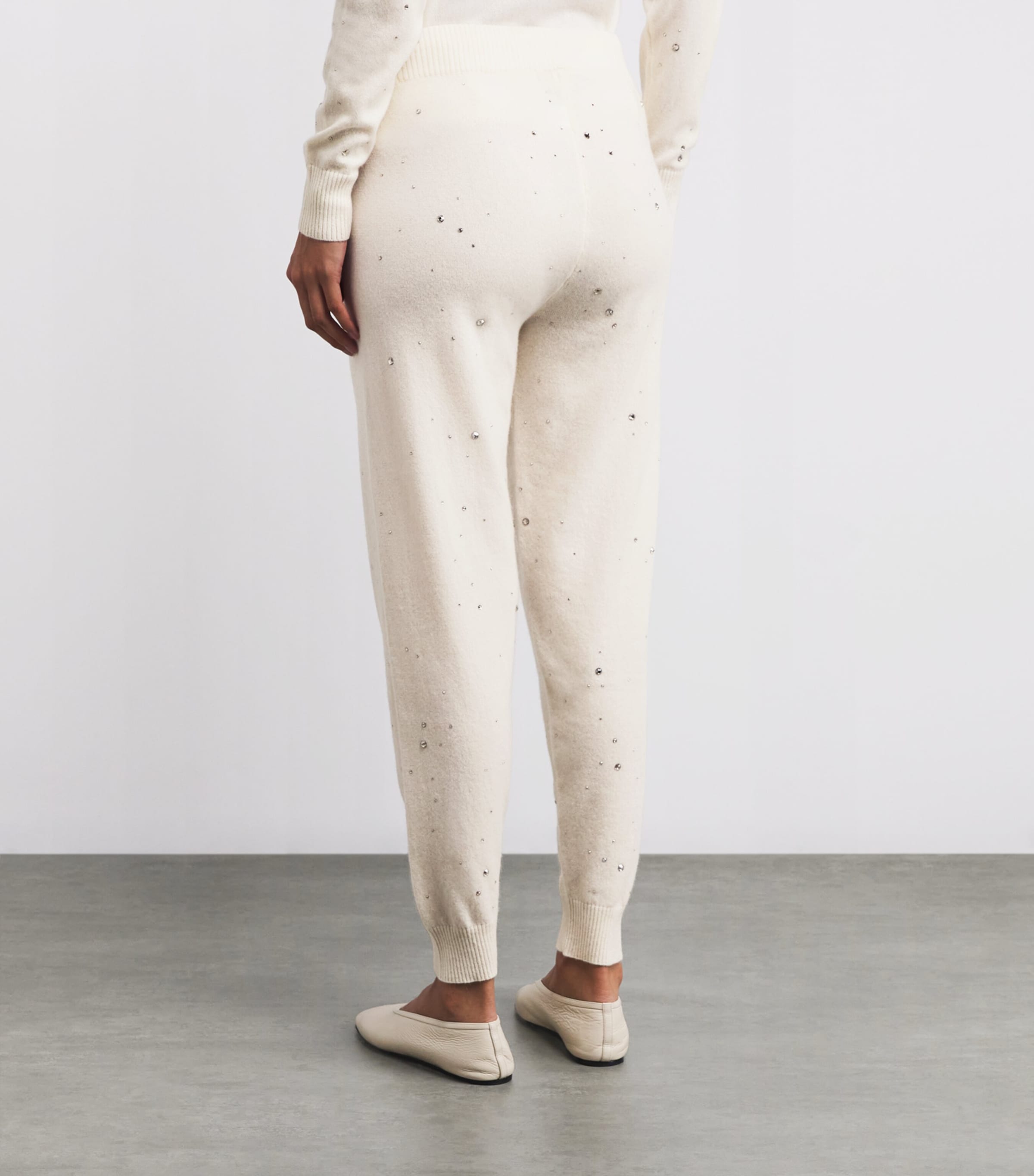 Cashmere Crystal-Embellished Sweatpants WINTER WHITE/SI Image 4