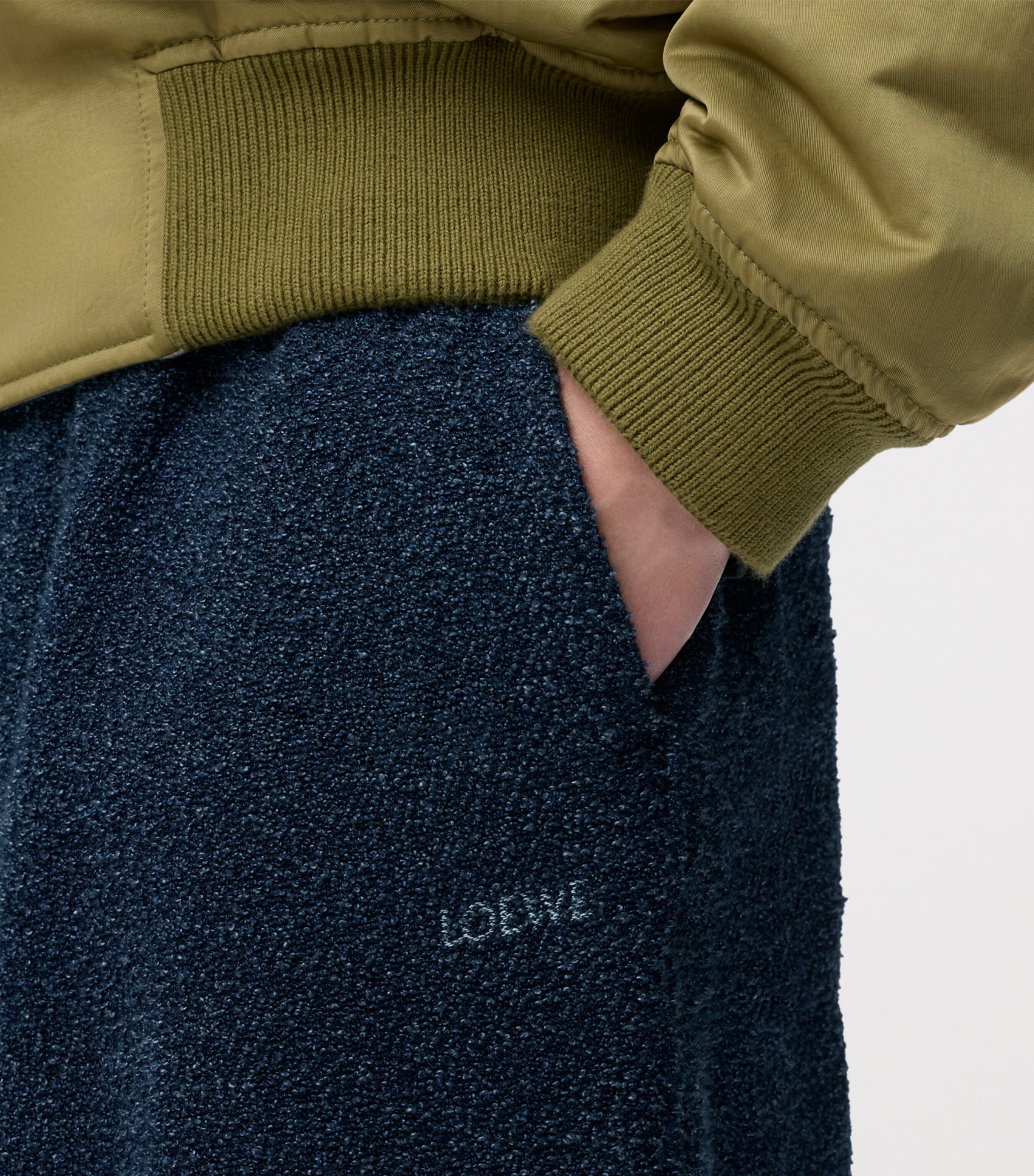 LOEWE Mens Textured Drawstring Trousers Dark Denim Blue Image 5