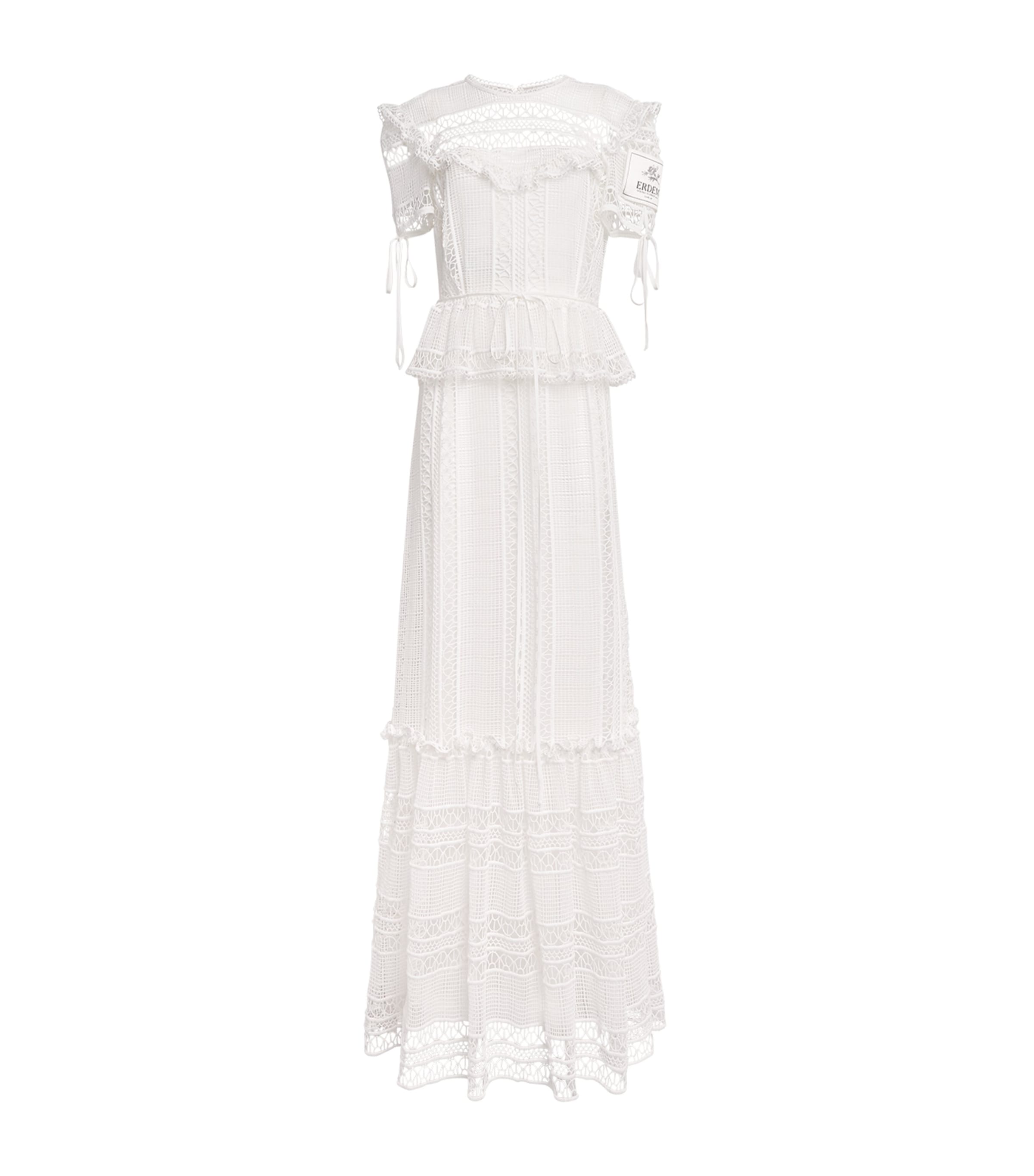 Erdem Womens Cotton Lace Ruffle Gown Off White Image 1