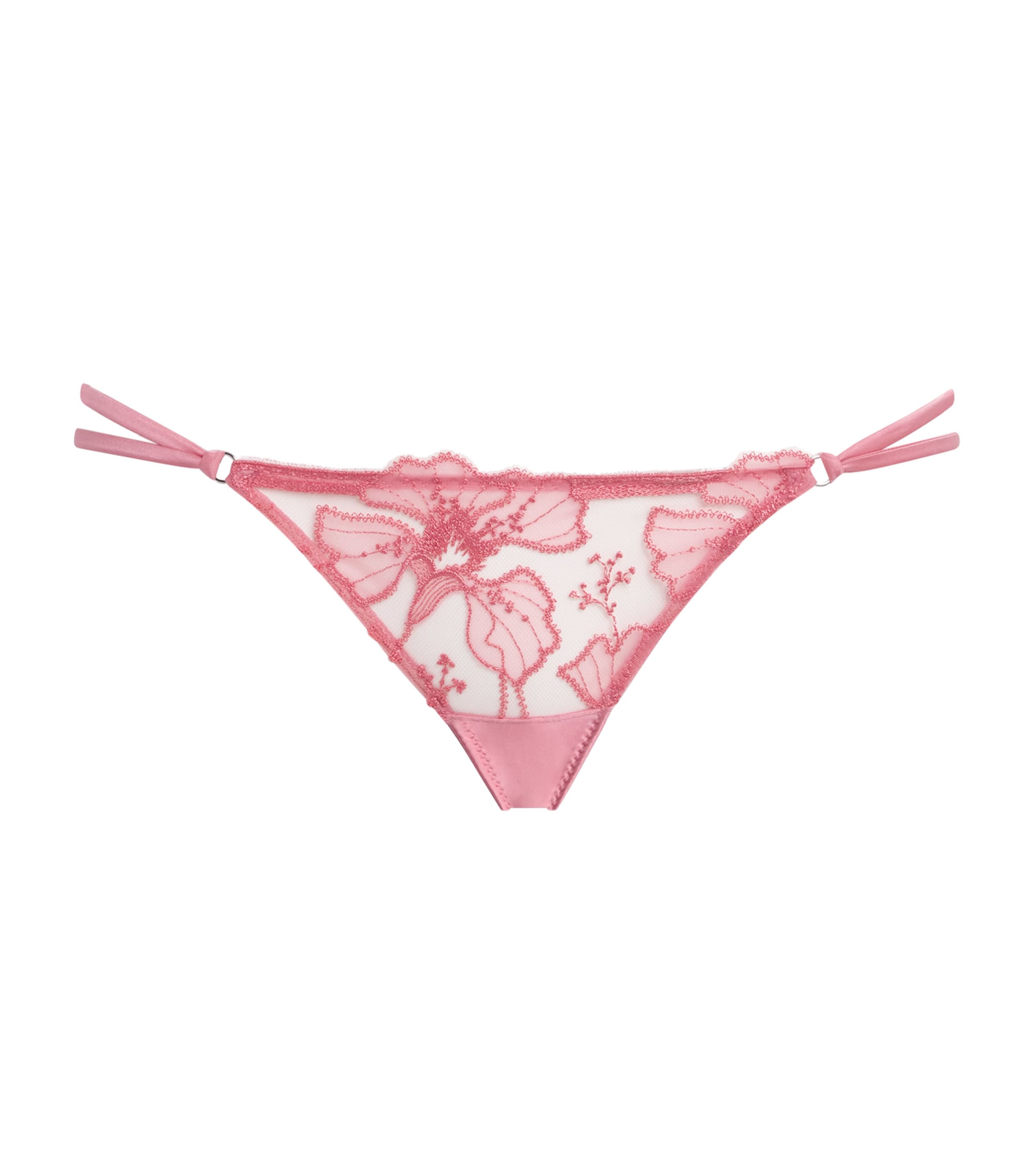 Fleur Du Mal Womens Embroidered Harper G-String Briefs Pink Cadil Image 1