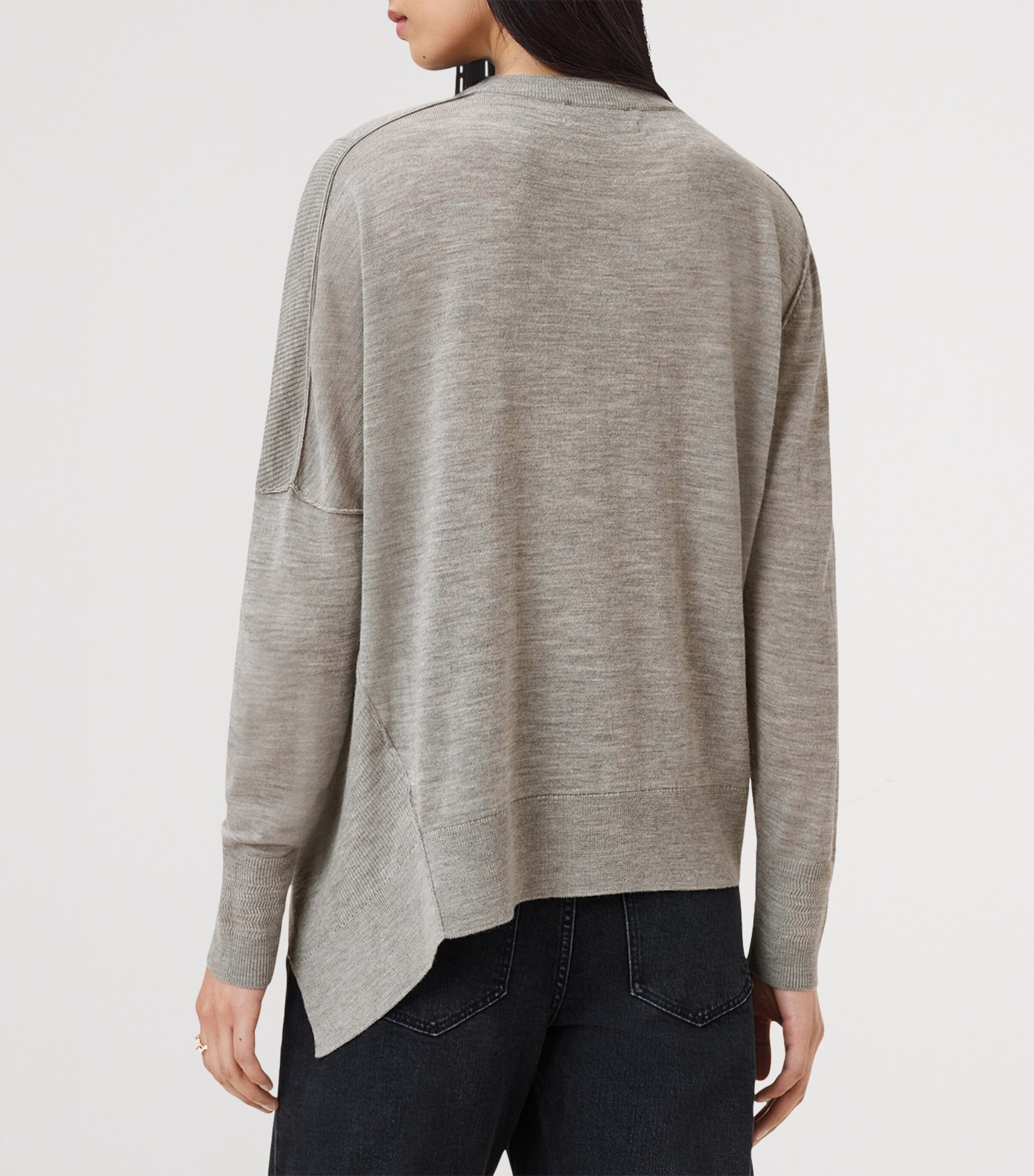 AllSaints Womens Wool Asymmetric Isla Sweater Sand Grey Image 3