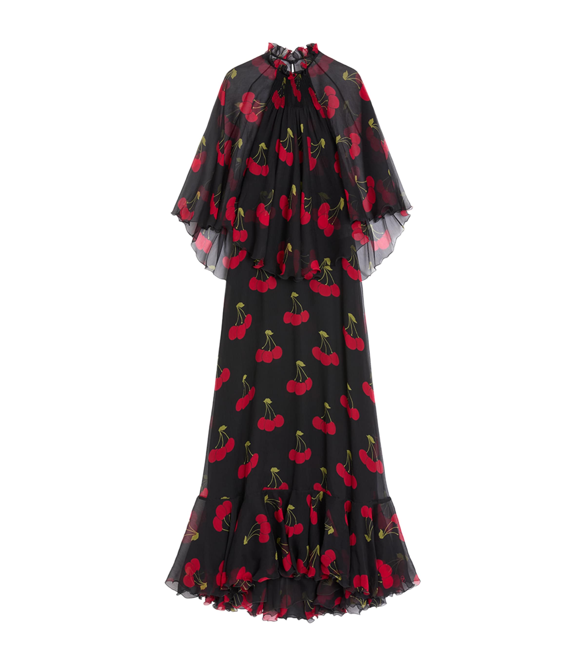 Valentino Silk Cherryfic Maxi Dress In Black