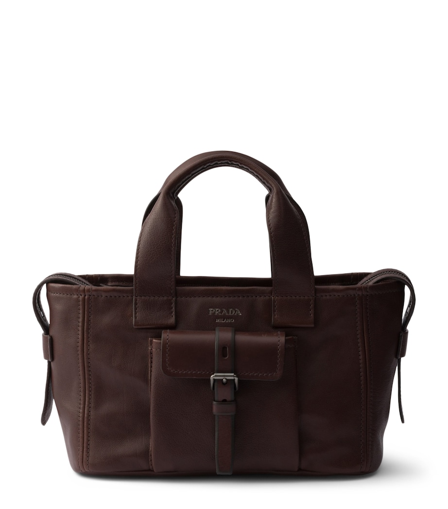 Prada Medium Buffalo Leather Route Tote Bag Brown Image 1