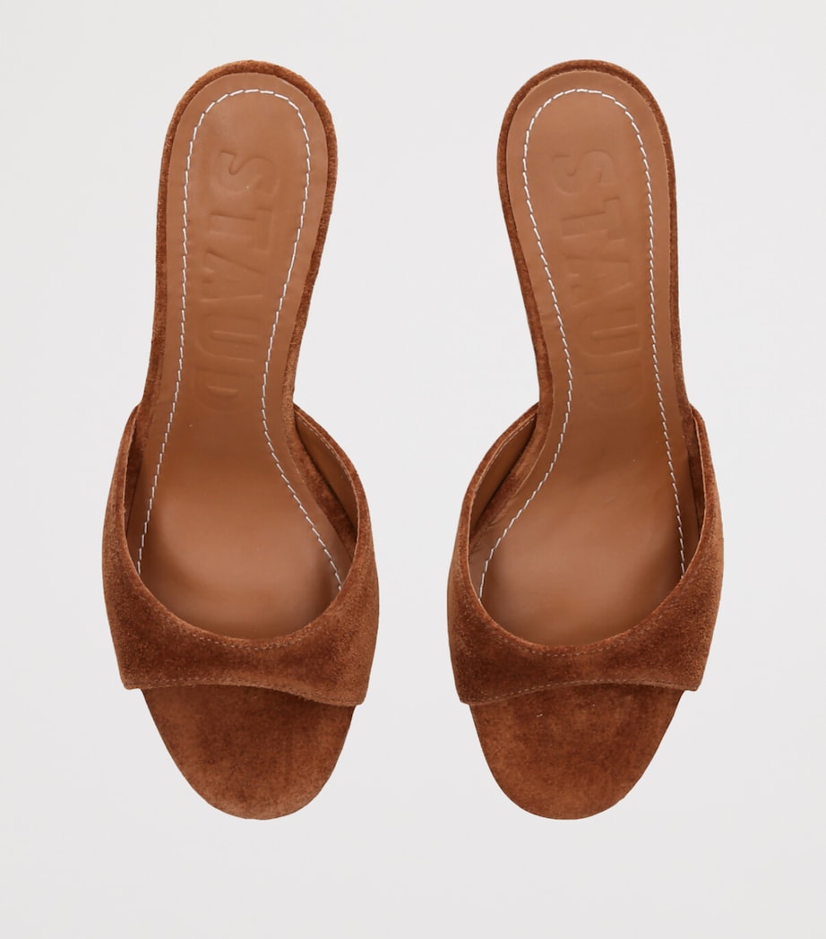STAUD Suede-Raffia Brigitte Wedge Sandals 60 Tan Comb Image 4