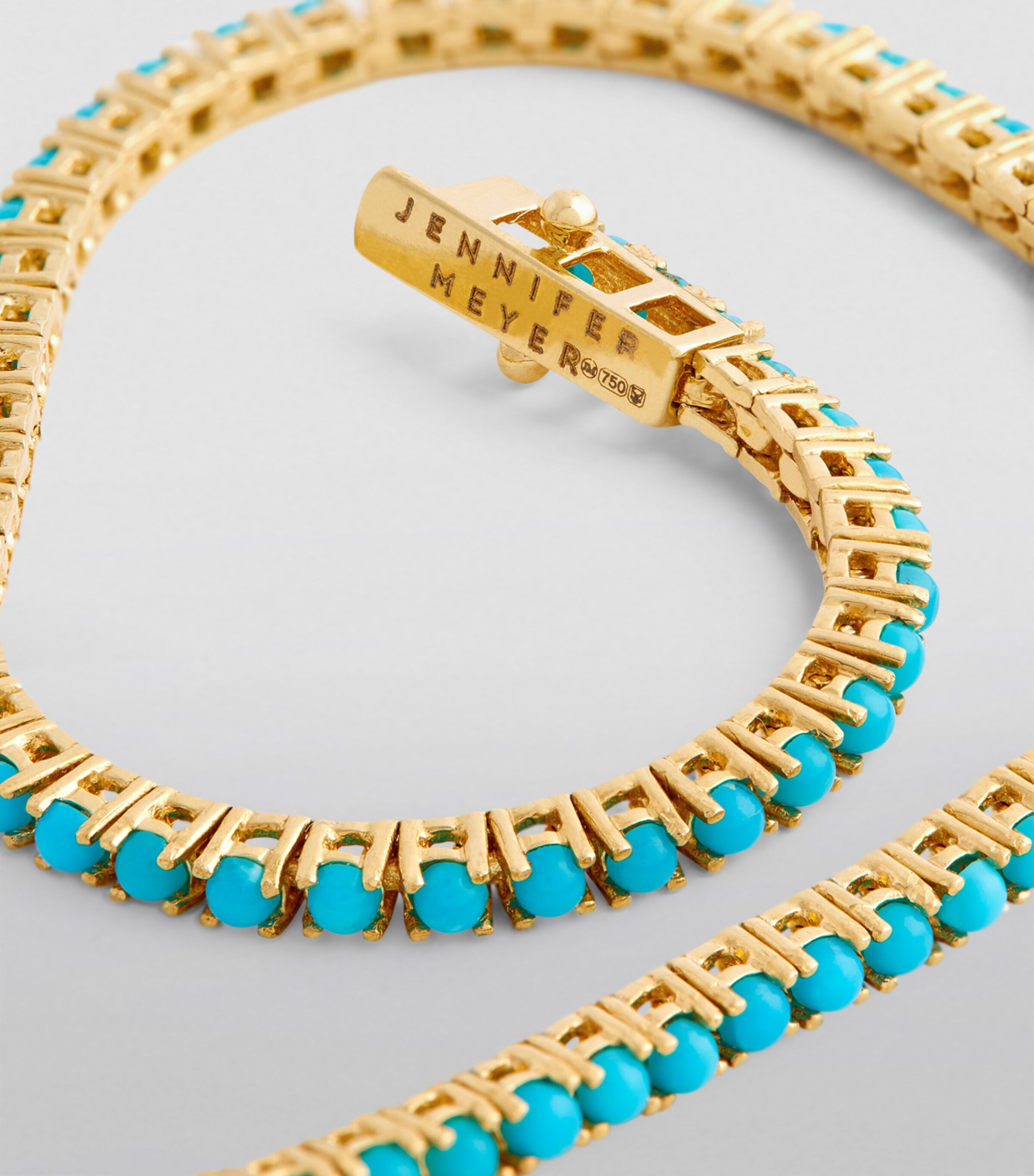 Jennifer Meyer Yellow Gold and Turquoise 4-Prong Tennis Bracelet Yellow Gold Image 6
