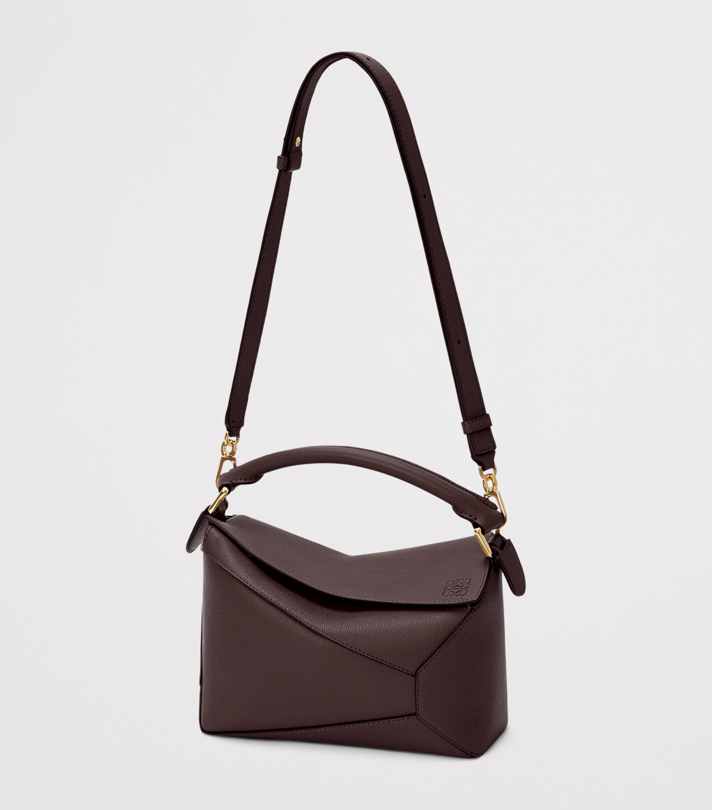 Small Leather Puzzle Edge Top-Handle Bag DARK CHESTNUT Image 6