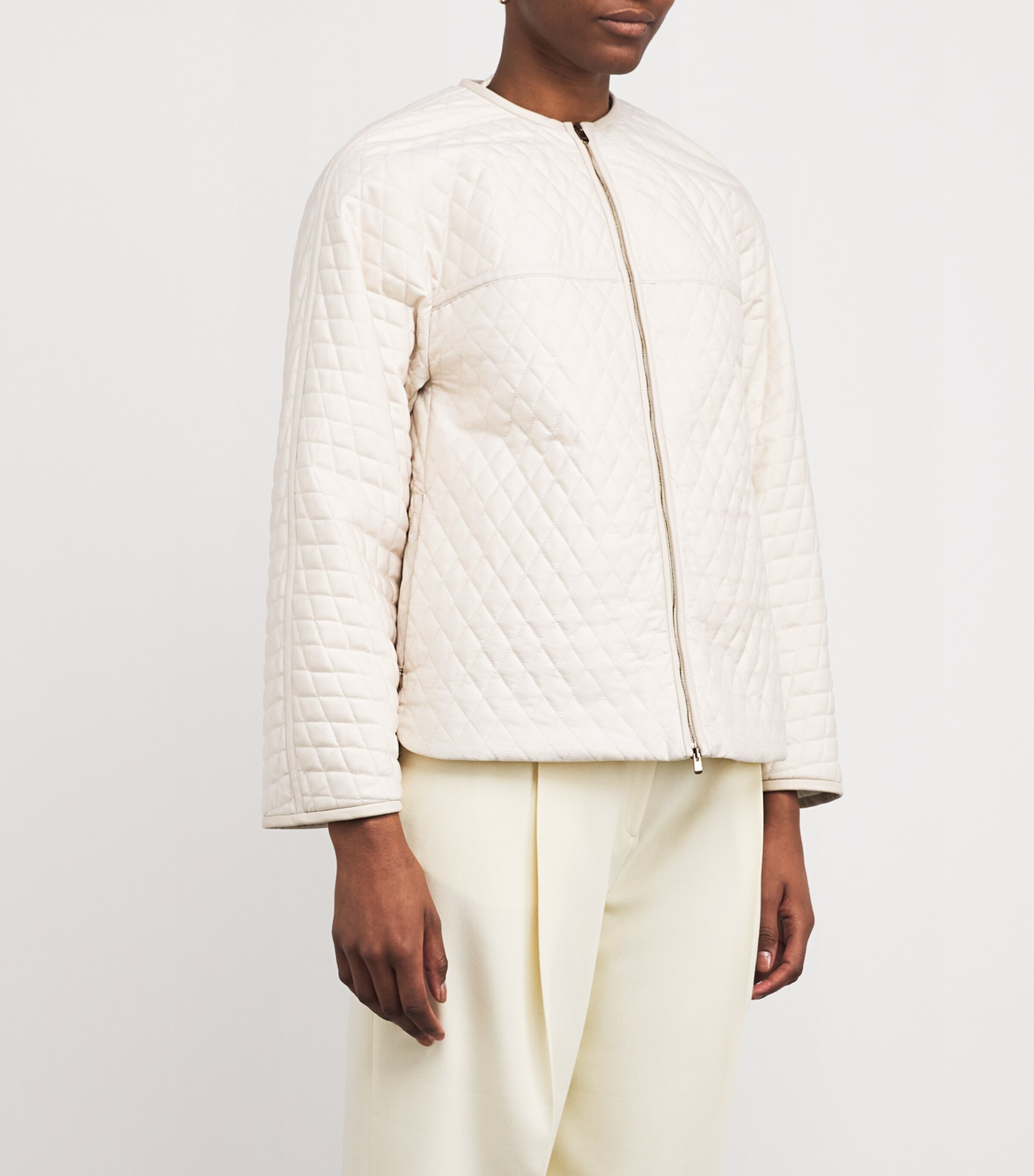 Agnona Womens Silk-Blend Quilted Jacket Oyster Image 3