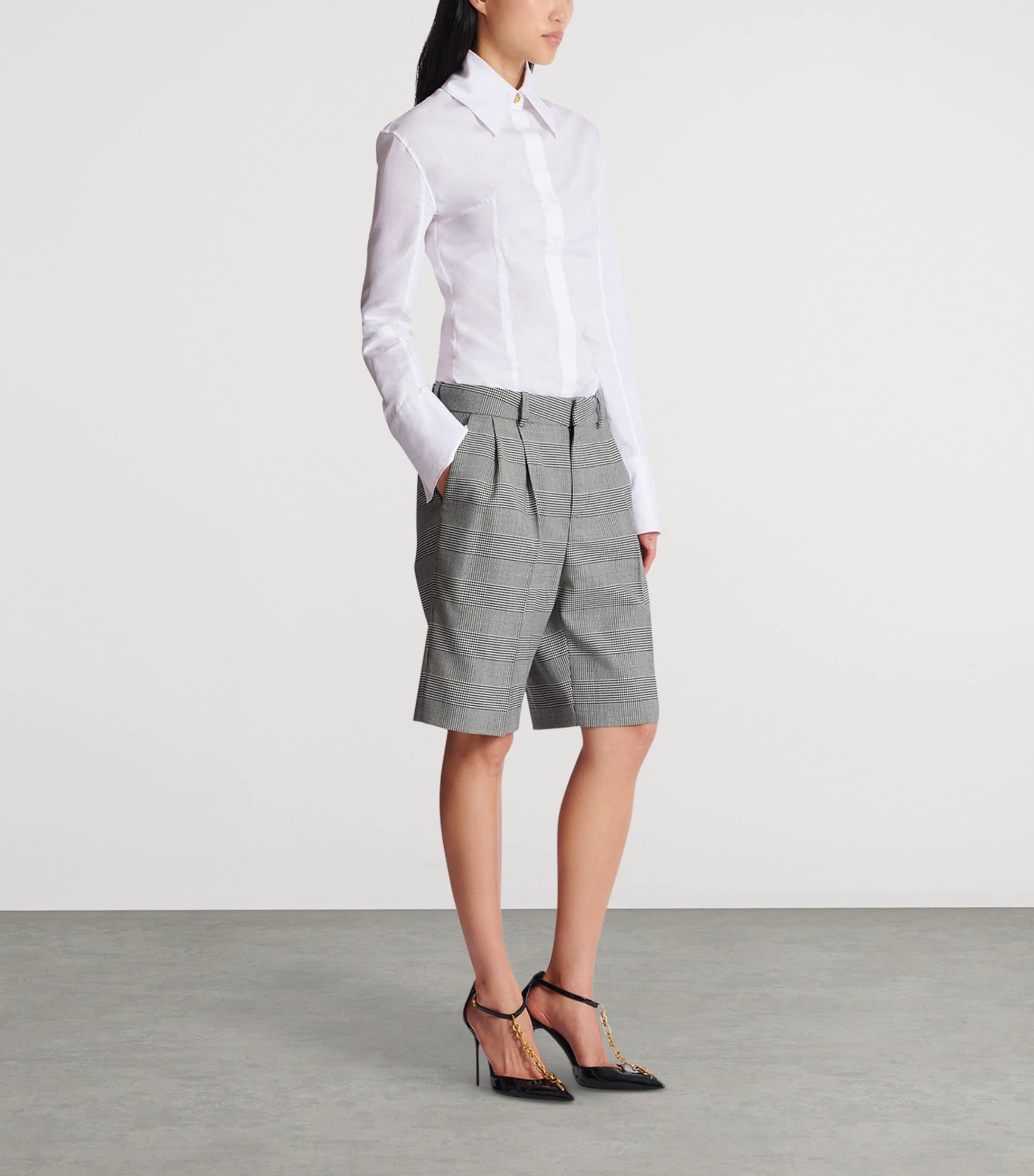 Virgin Wool-Blend Check Shorts EAB BLANC/WHITE. Image 2