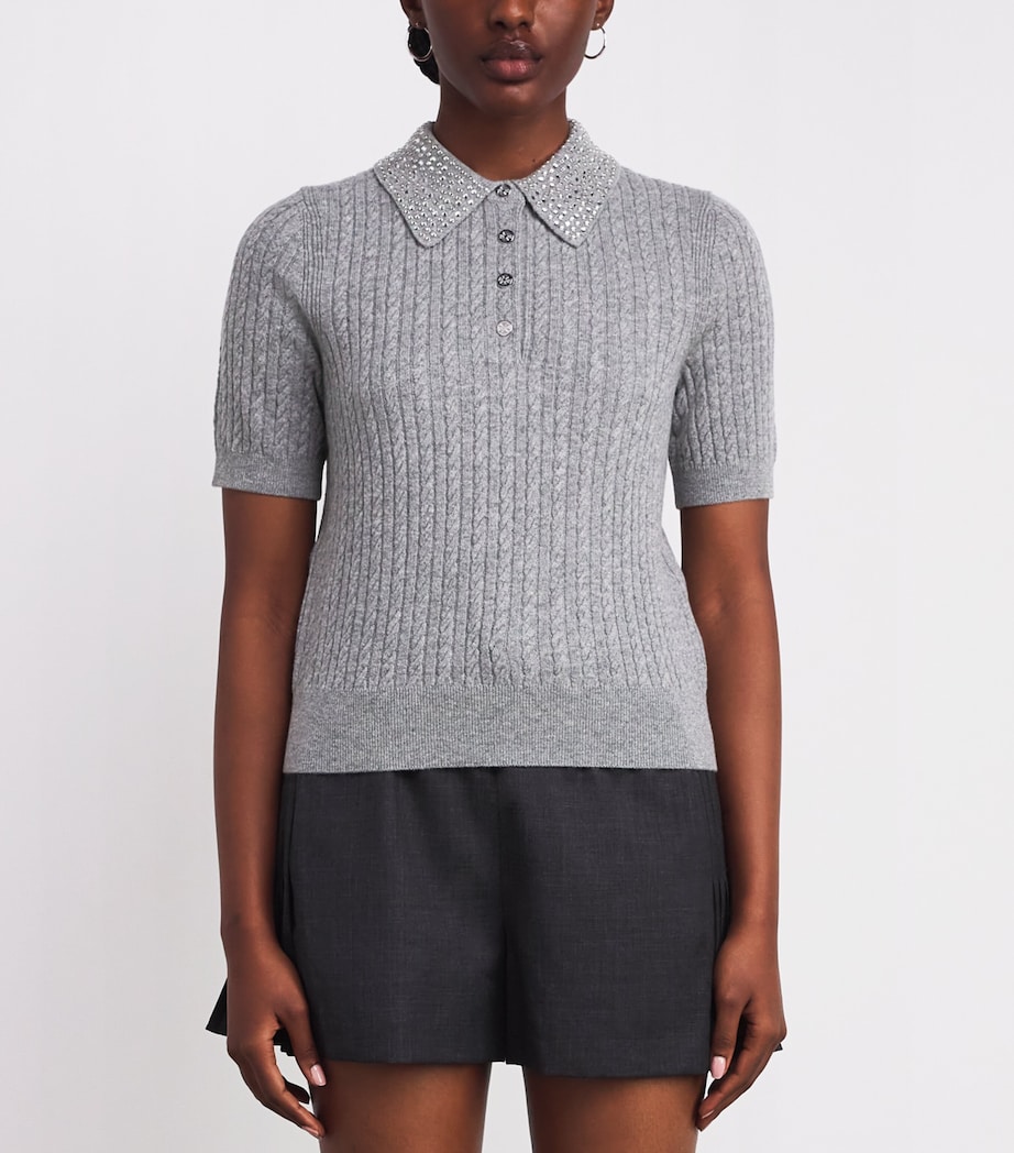 Wool Embellished Polo Shirt GREY Image 3