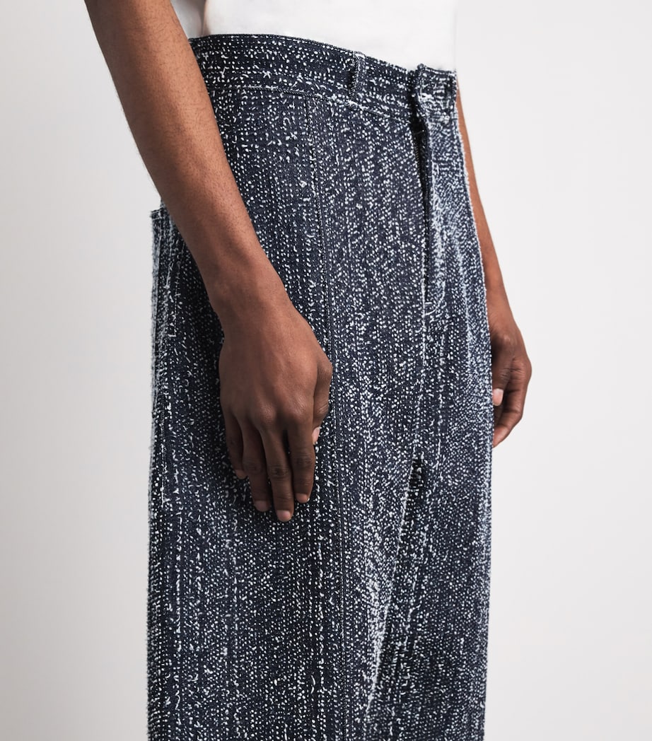Sage Nation Mens Denim Speckled Box-Pleat Trousers Snow Nep Image 3