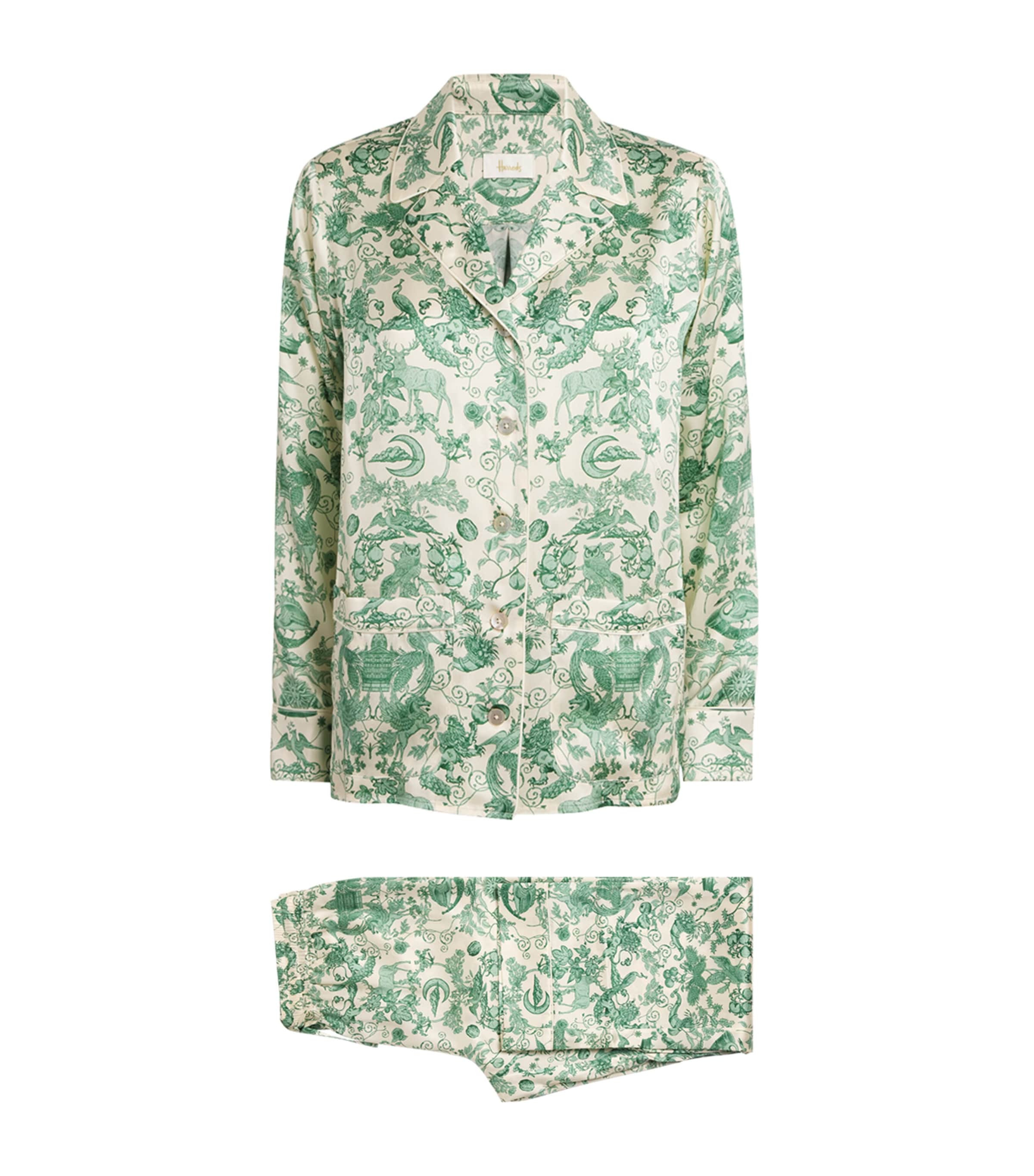Silk Menagerie Print Pyjama Set HARRODS GREEN Image 1