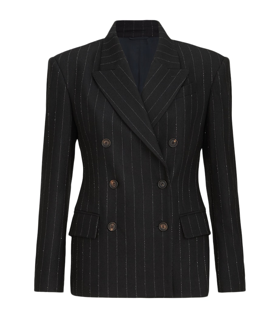 Brunello Cucinelli Womens Virgin Wool-Blend Sequin Pinstripe Blazer Image 1