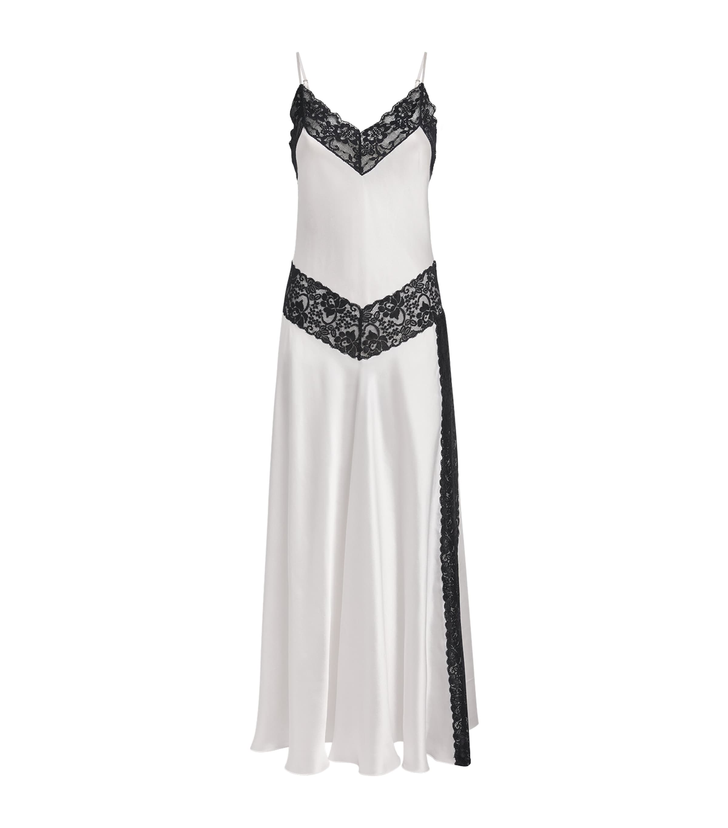 Loretta Caponi Womens Silk Lace-Detail Carrie Nightdress Optical Satin Image 1