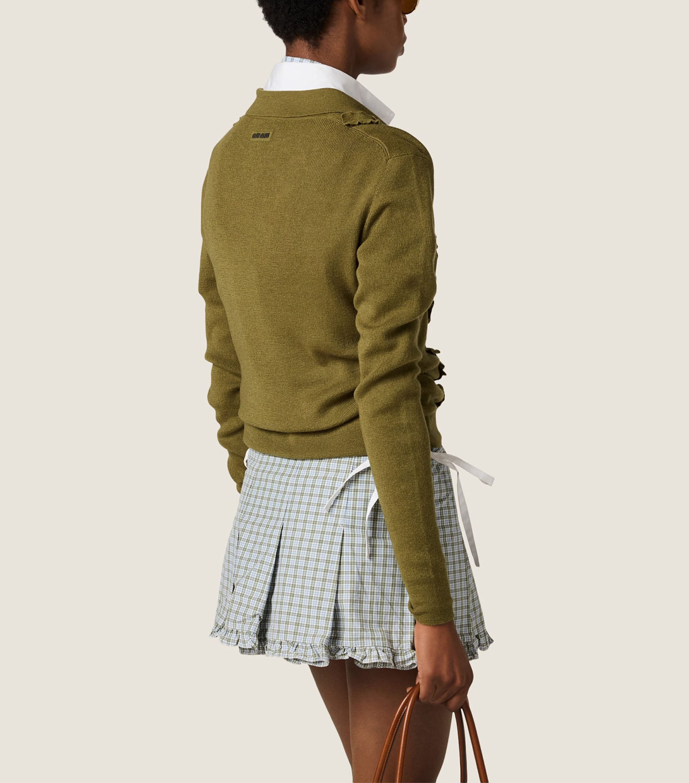 Miu Miu Womens Cashmere-Silk Ruffled Cardigan Green Image 3