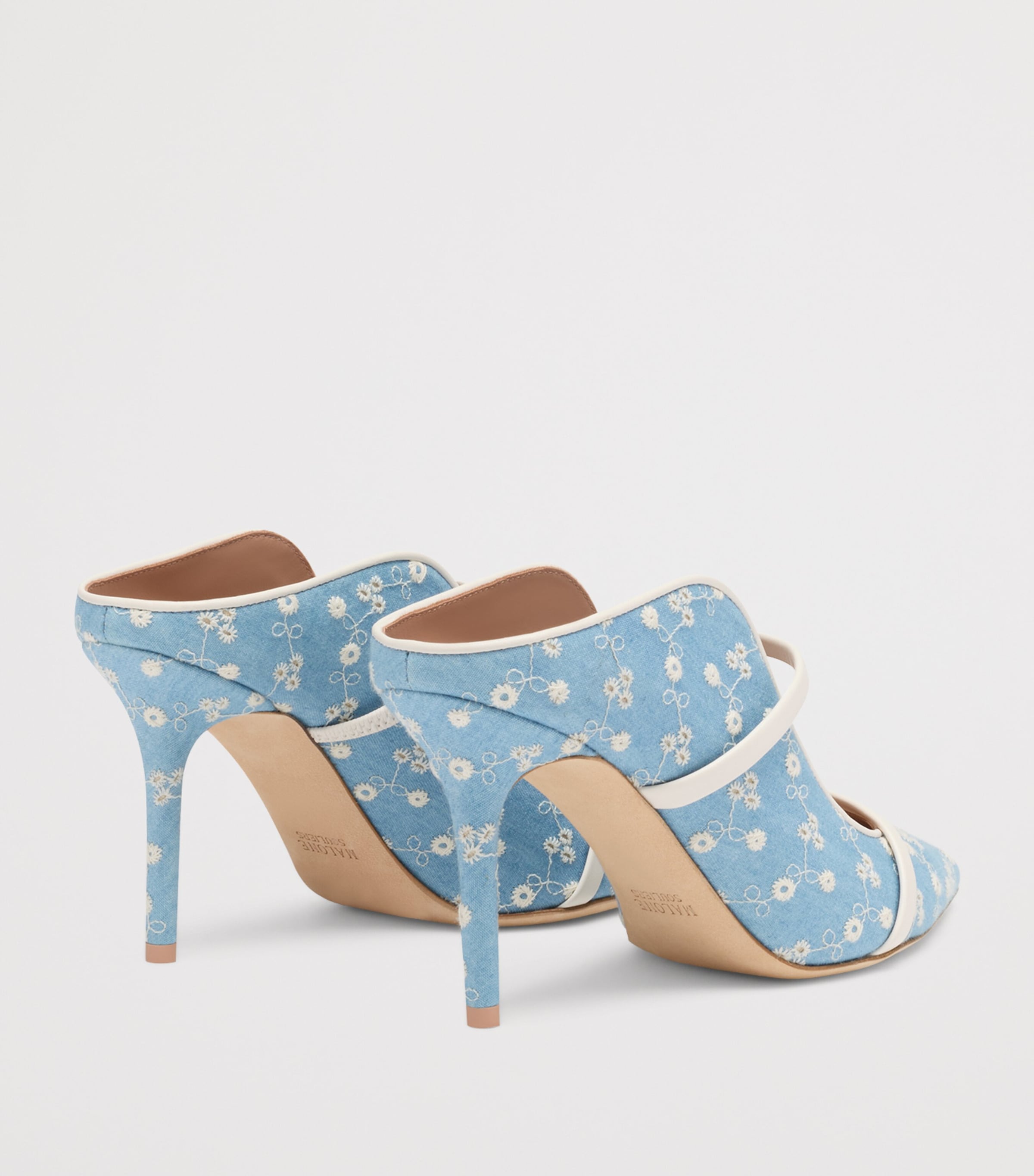 Malone Souliers Denim Floral Maureen Heeled Mules 85 Blue Image 4