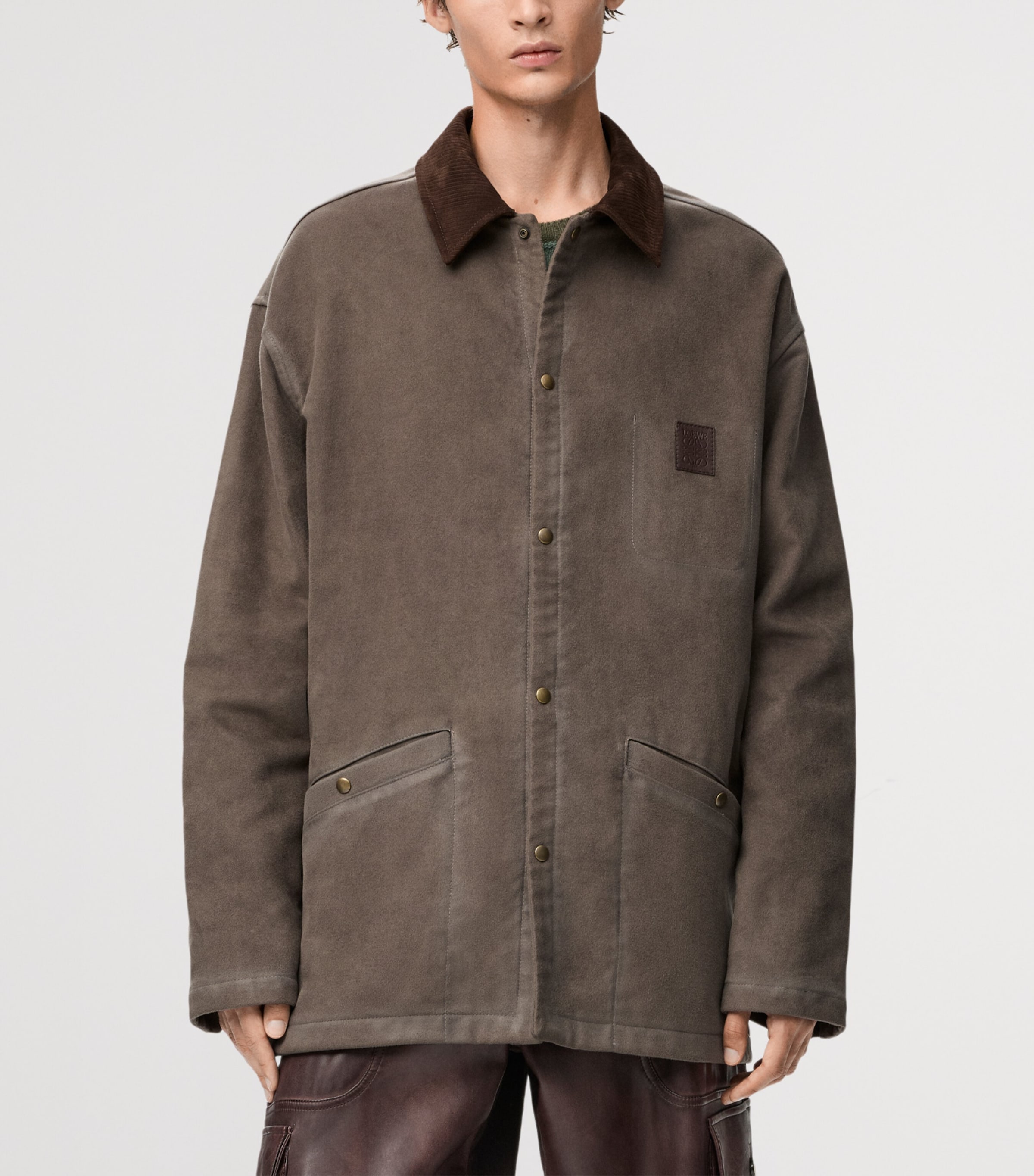 Felt Leather-Patch Overshirt KHAKI BROWN Image 3