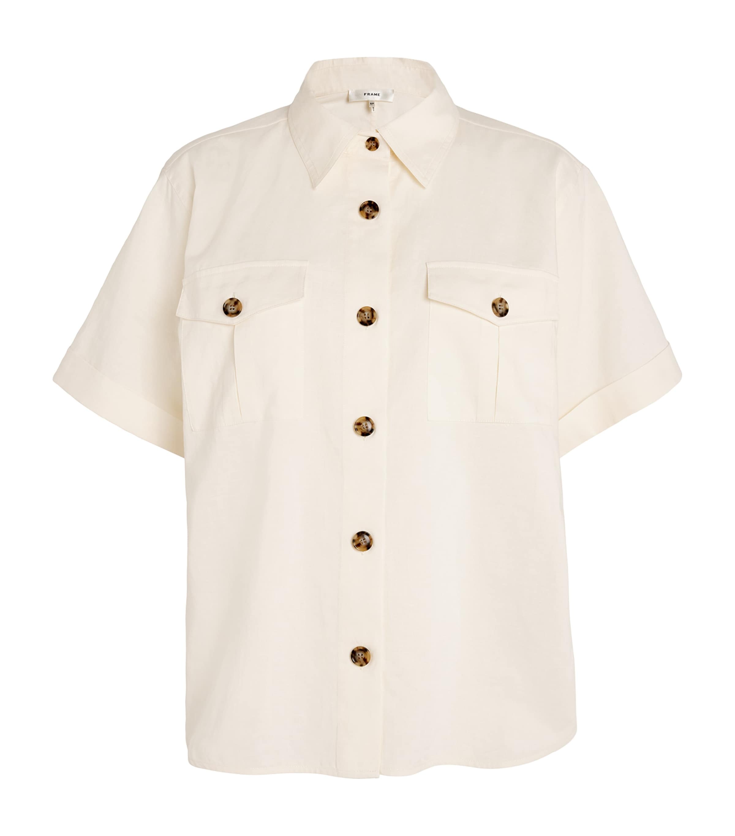 Frame Cotton-blend Short-sleeve Shirt In White