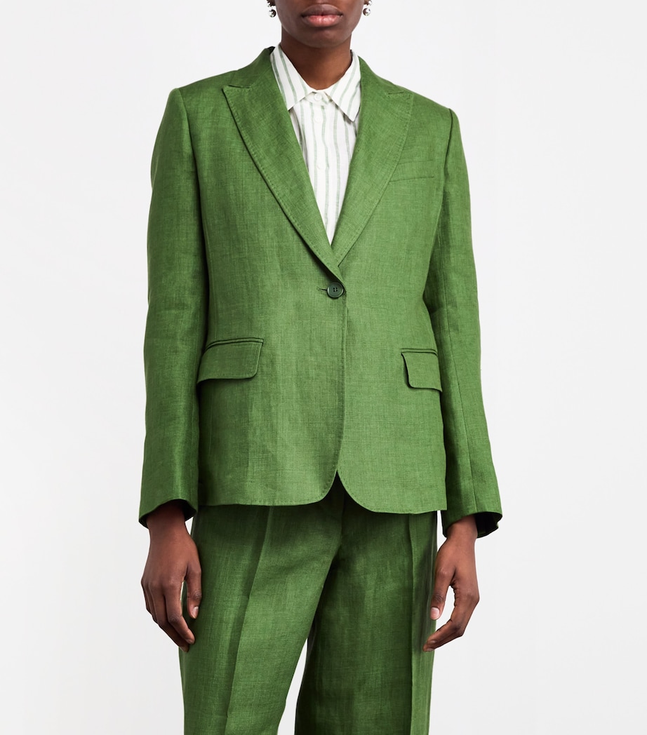 Linen Single-Breasted Blazer GREEN Image 3