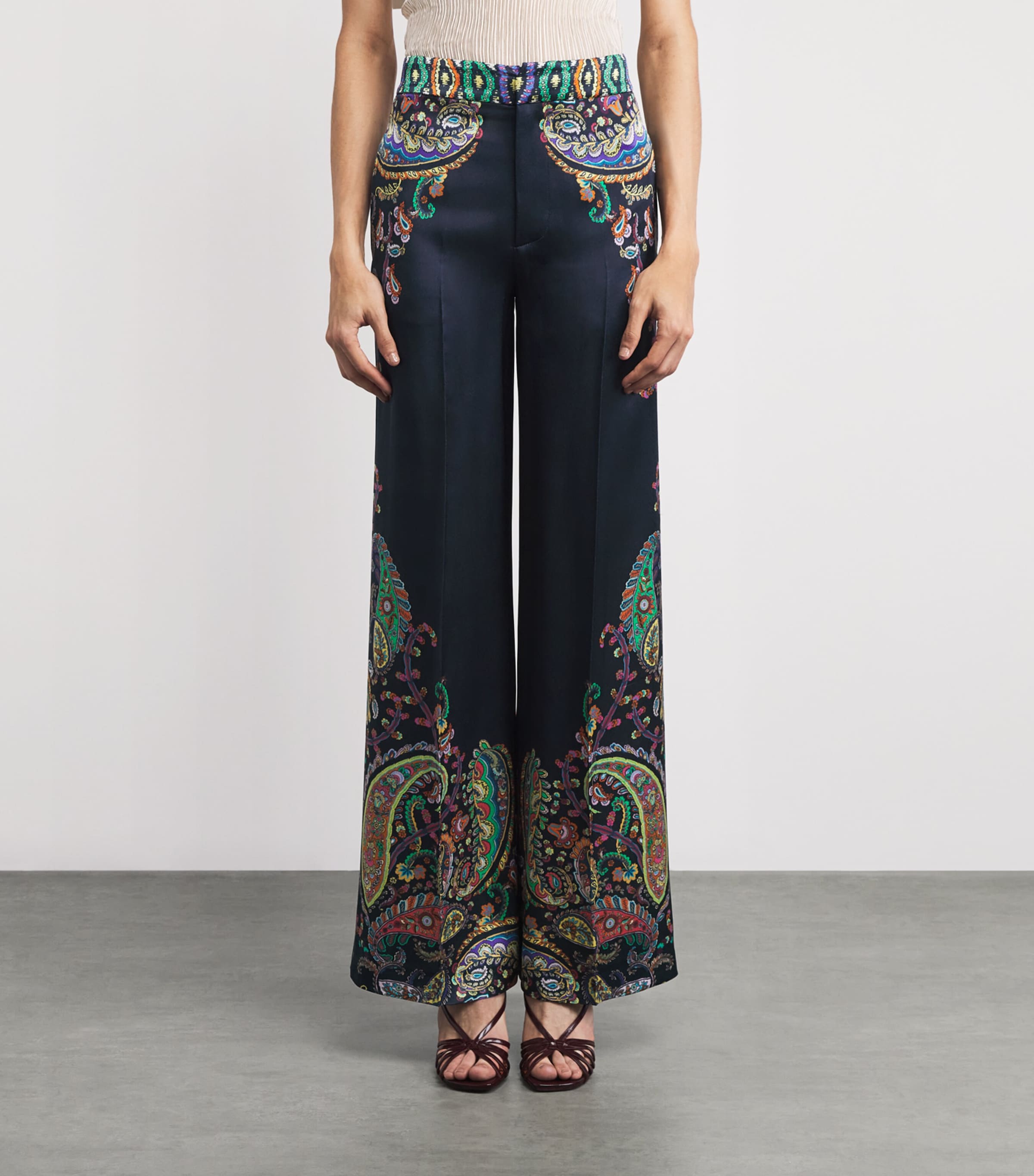 Etro Womens Satin Paisley Wide-Leg Trousers Image 4