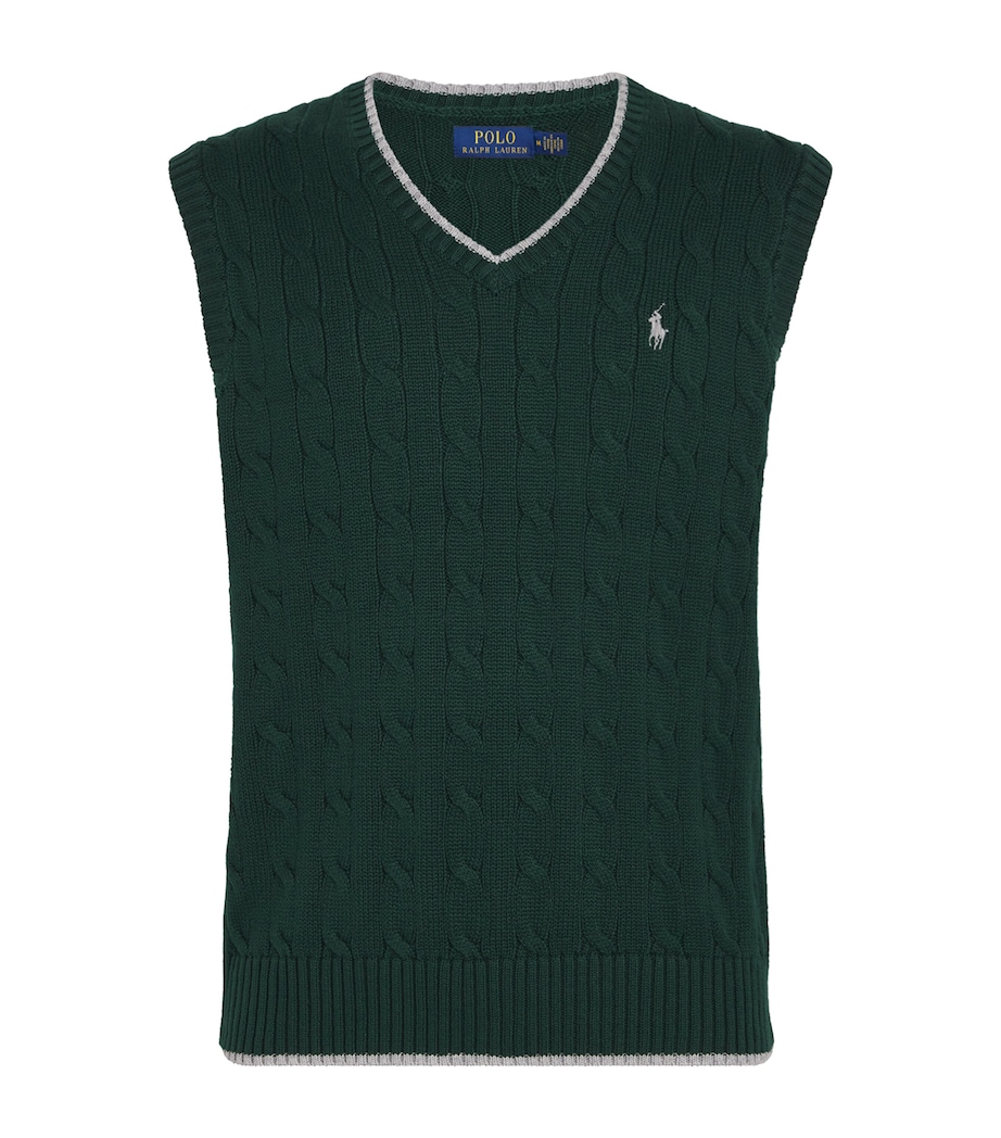 Cotton Cable Knit Sweater Vest GREEN Image 1