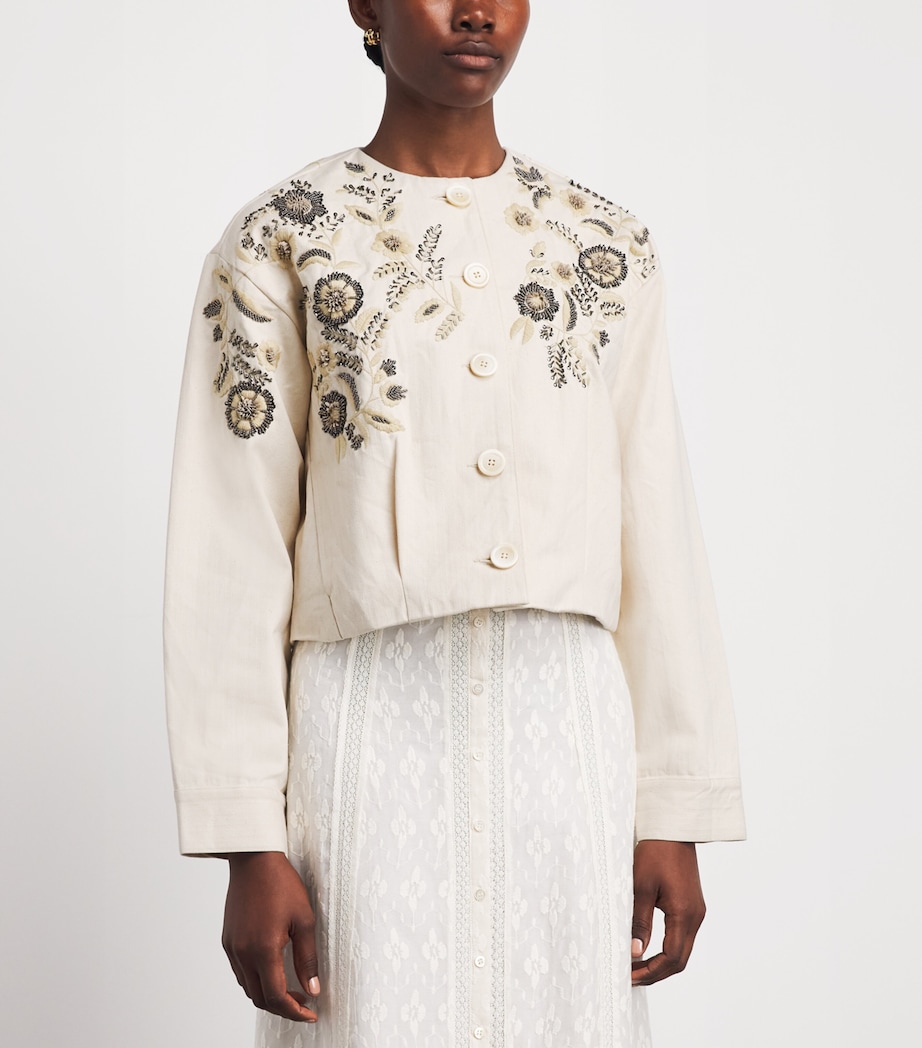 Veronica Beard Womens Embroidered Emeren Jacket Ecru Image 4
