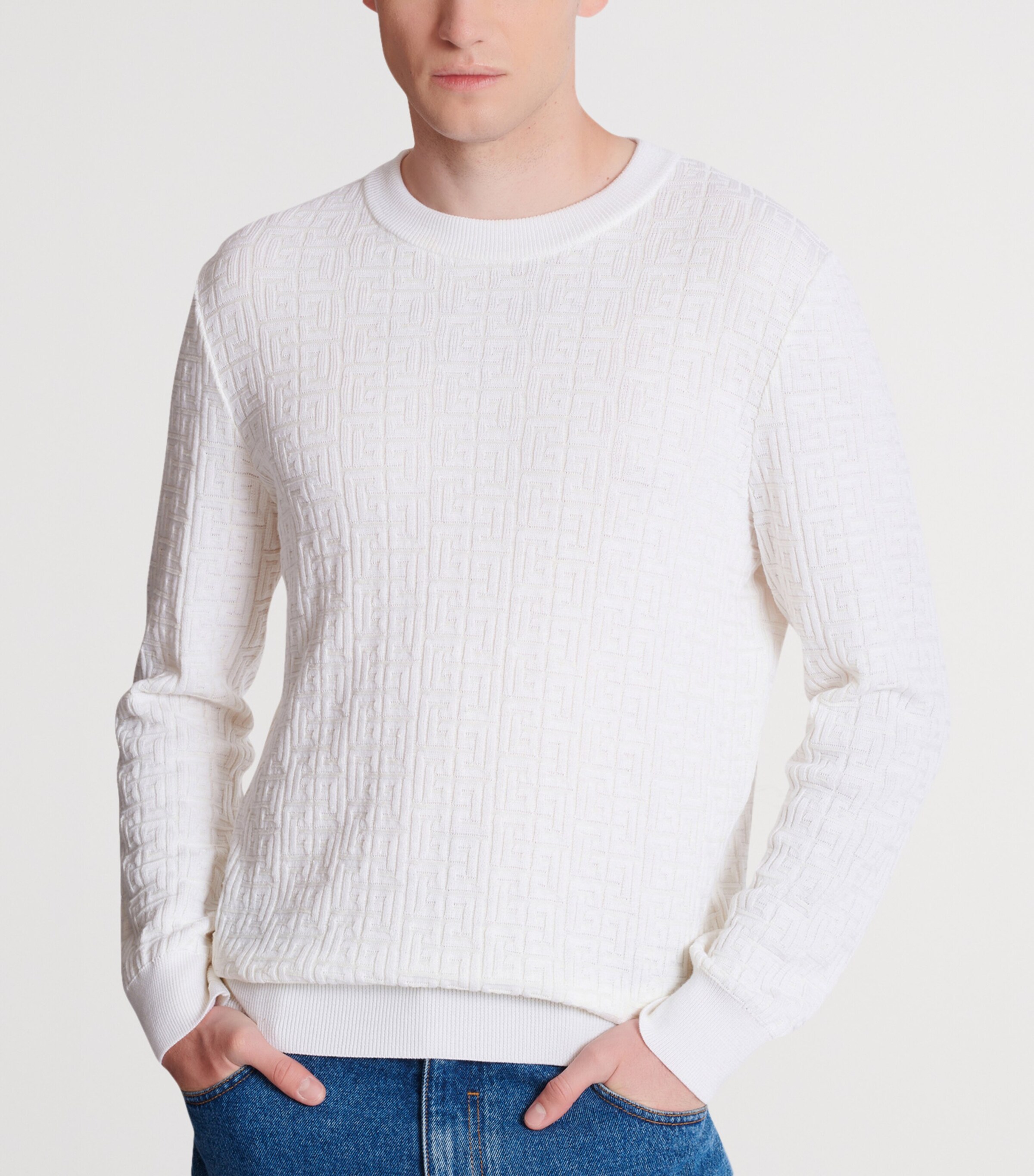 Wool-Linen-Blend Monogram Sweater 0KA NATUREL Image 5