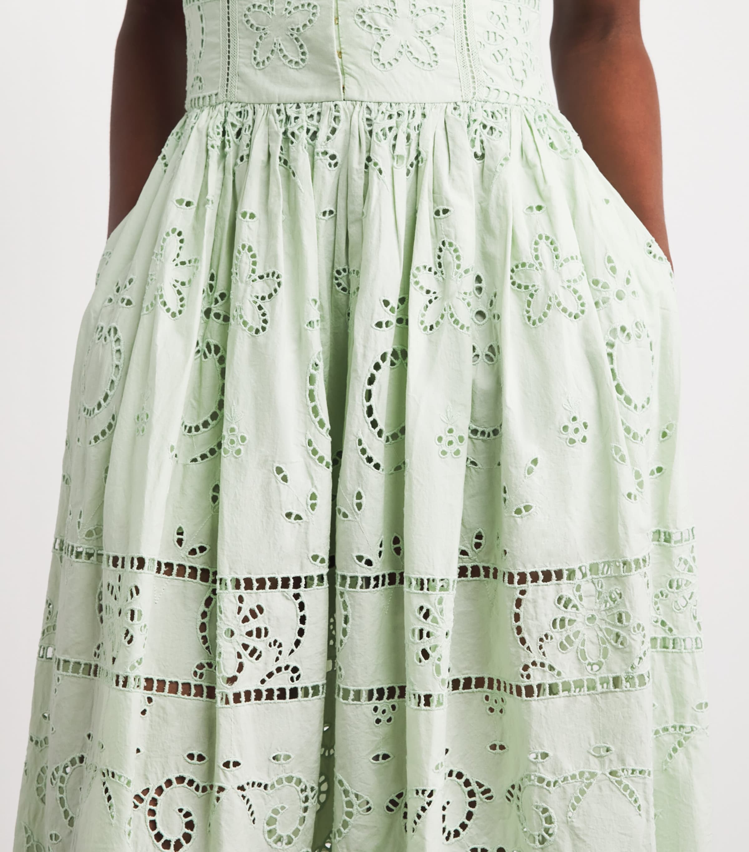 Alice+Olivia Womens Cotton Embroidered Anya Maxi Dress Light Sage Image 3