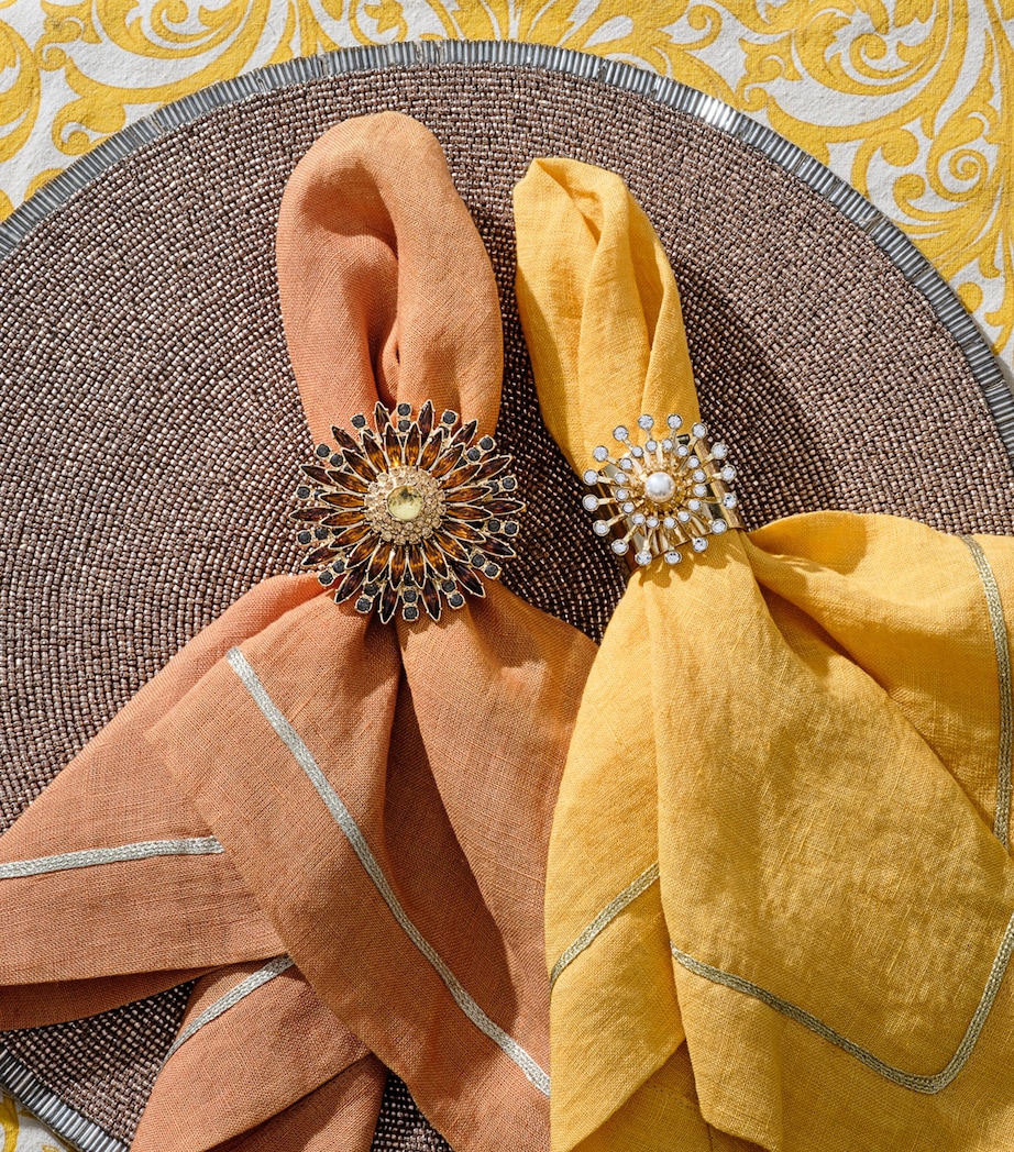 Set of 4 Crystal Flower Napkin Rings ORANGE Image 3