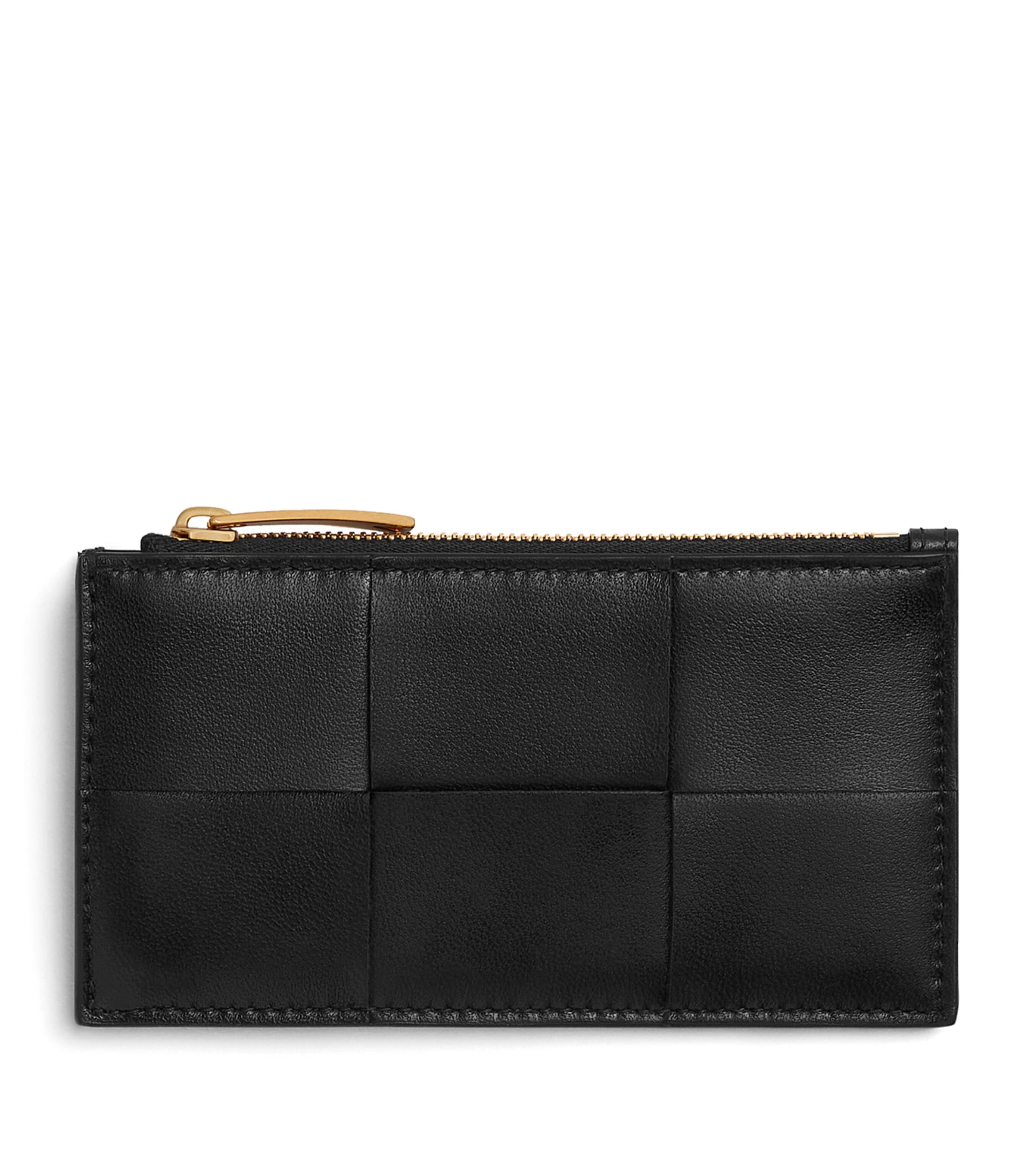 Shop Bottega Veneta Leather Cassette Zipped Card Holder In Gold