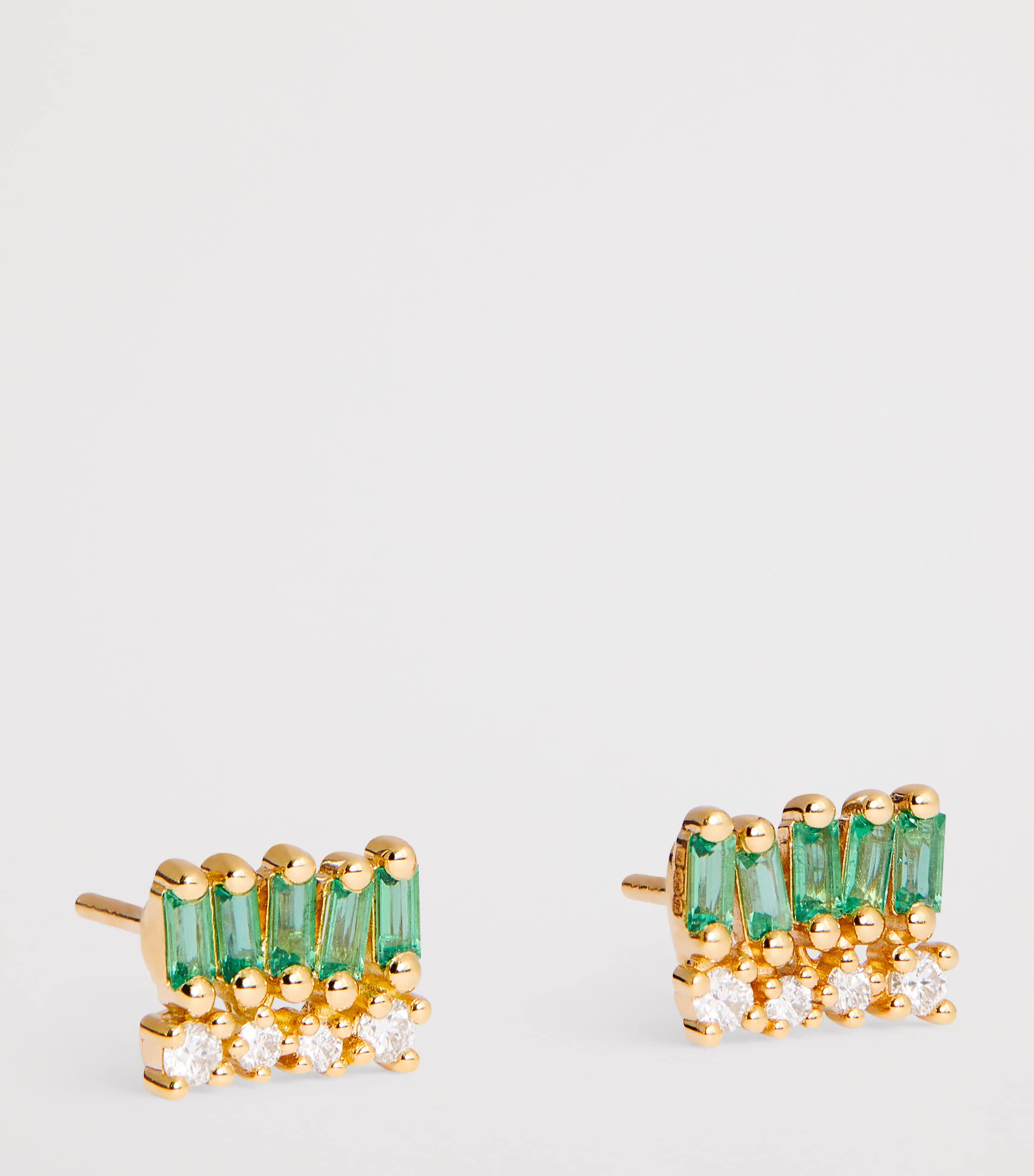 Yellow Gold, Diamond and Emerald Short Stack Stud Earrings 18K YG/EMER Image 3