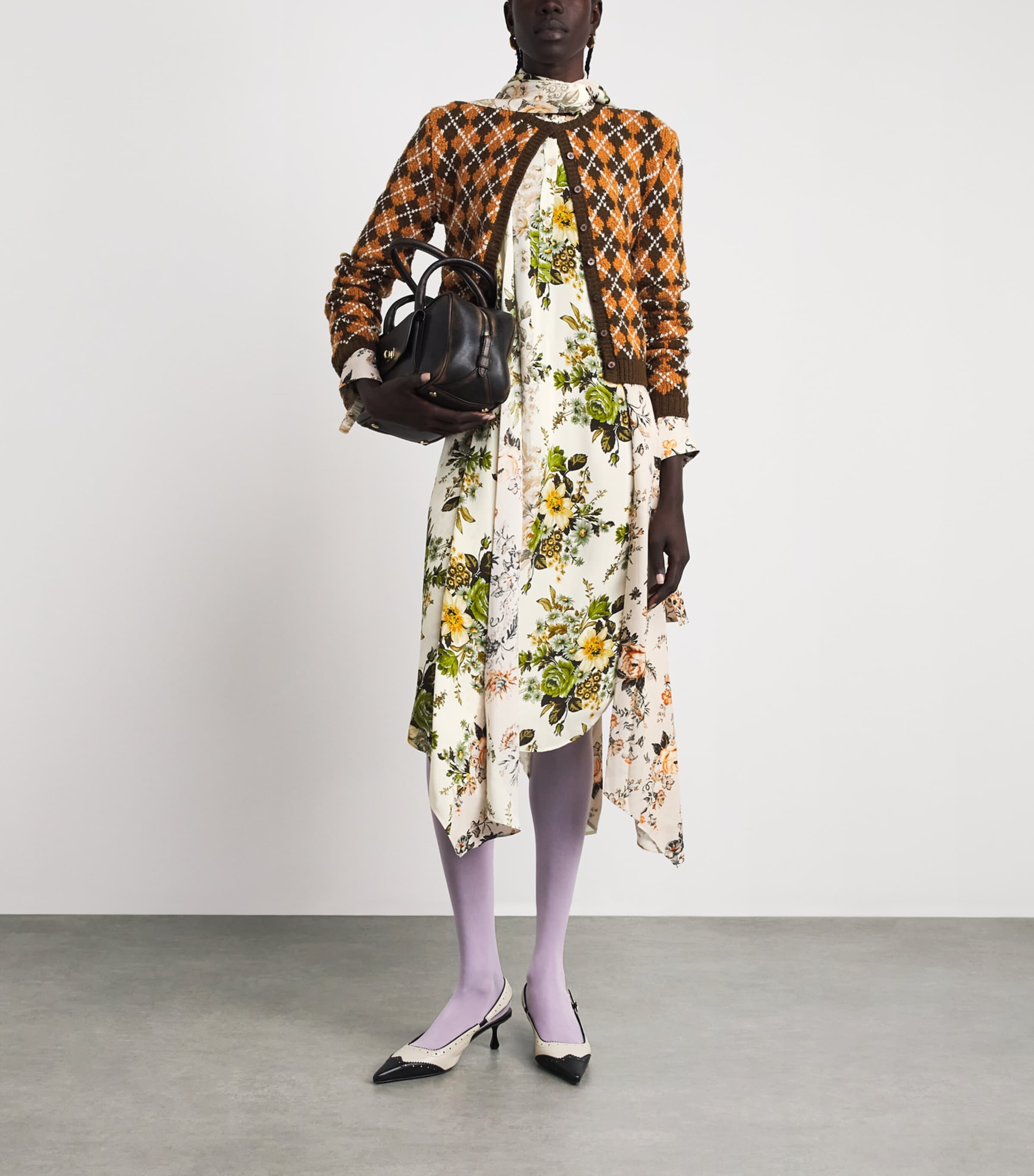 Acne Studios Womens Silk Floral Tie-Neck Midi Dress Beige/white Image 2
