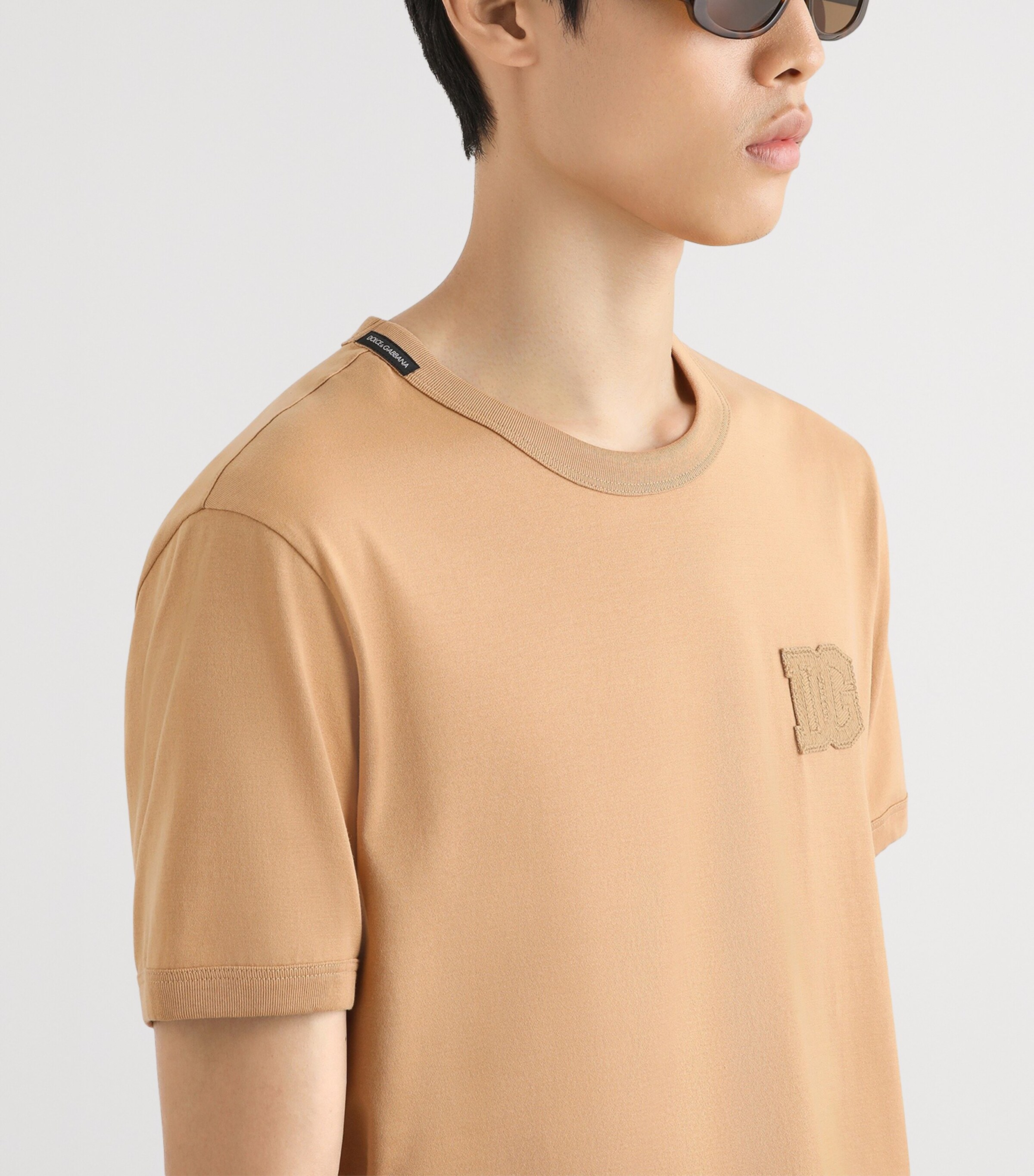 Dolce&Gabbana Mens Cotton Logo-Patch T-Shirt Light Walnut B Image 4
