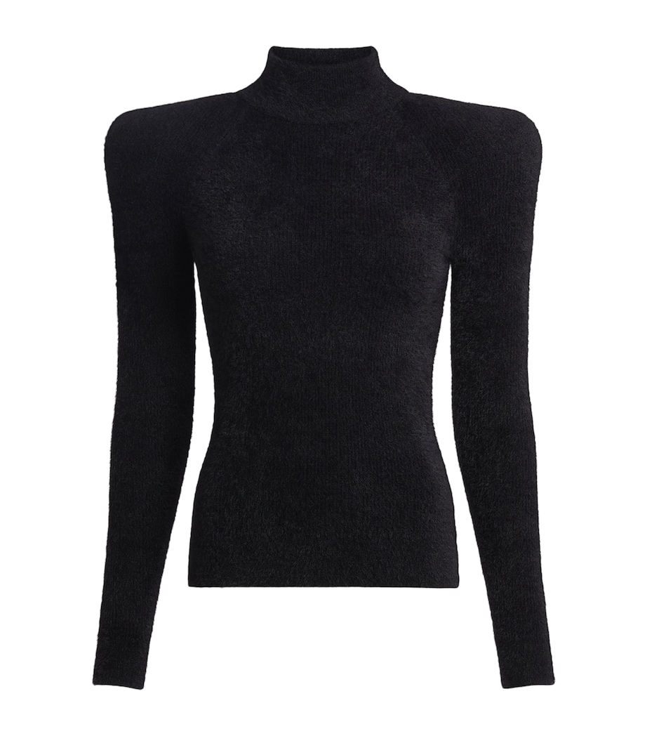 Balmain Womens Fluffy Ribbed-Knit Sweater Noir Image 1