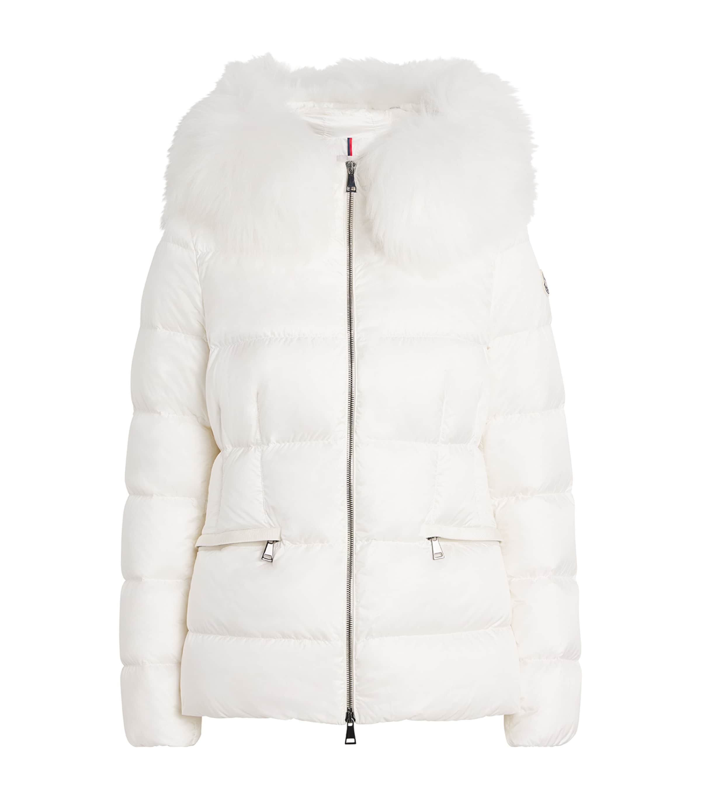 Moncler Boed Down Puffer Jacket With Genuine Shearling Trim In White