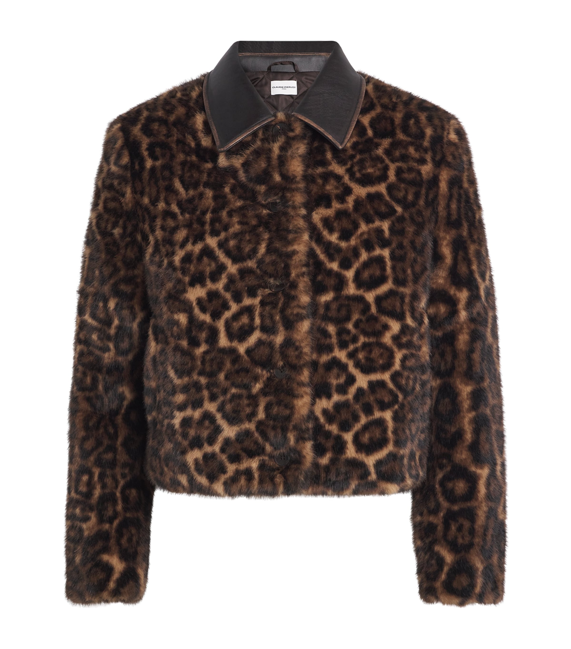 Claudie Pierlot Faux Fur Leopard Bomber Jacket In Multi