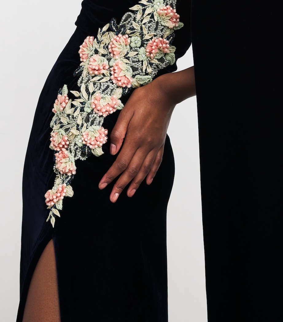 Velvet Embellished One-Shoulder Gown DEEP BLUE 173 Image 4