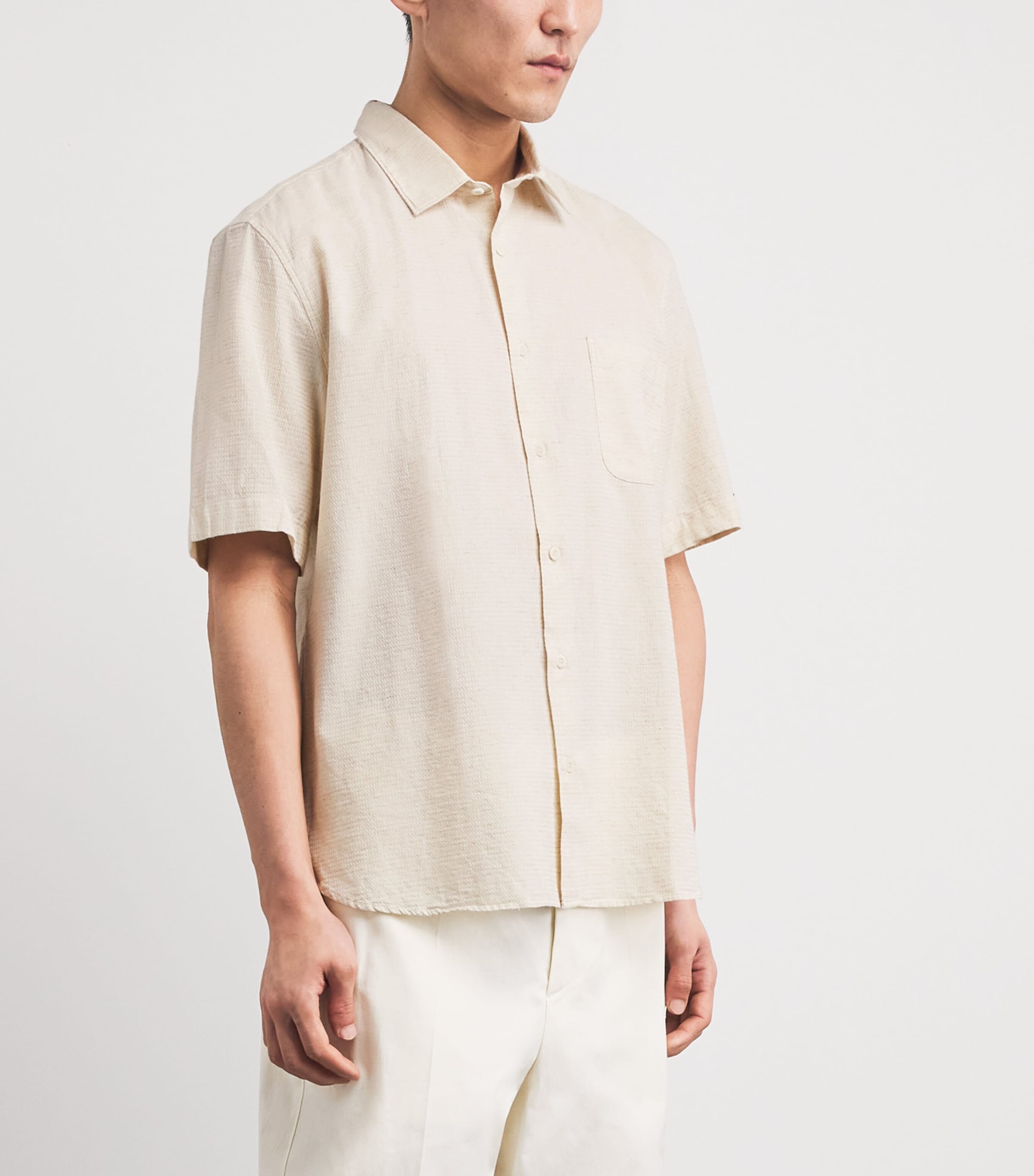 Sunspel Mens Linen Short-Sleeve Shirt Whcr Ecru Image 4