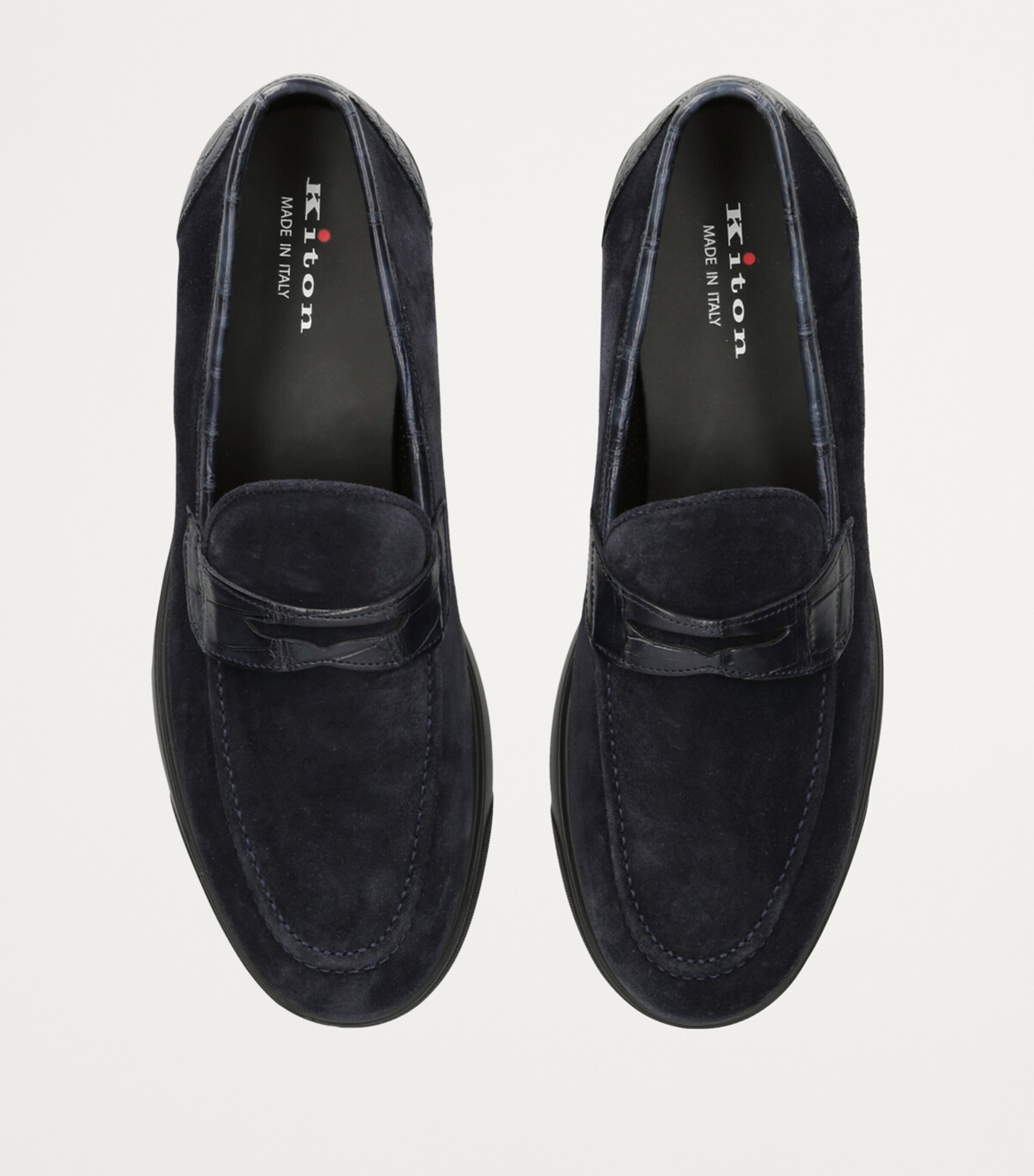Suede Crocodile Leather-Detail Penny Loafers NAVY Image 4