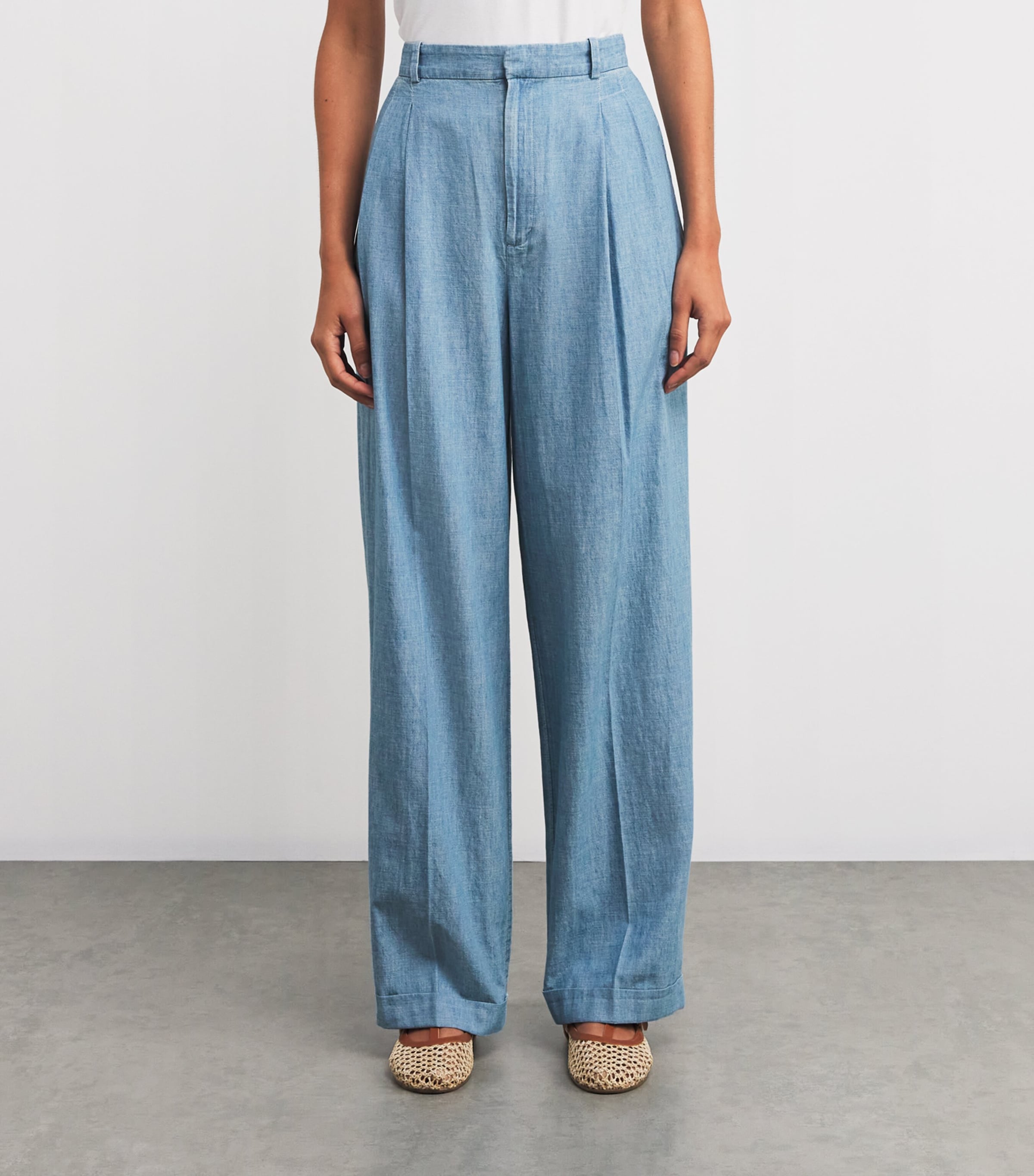 Cotton Wide-Leg Trousers CHMBRY BLU Image 3